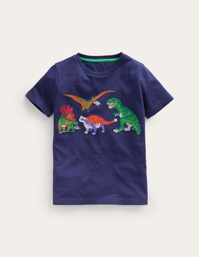 Small Superstitch T-shirt-College Navy Dinos Garment Washed Softness