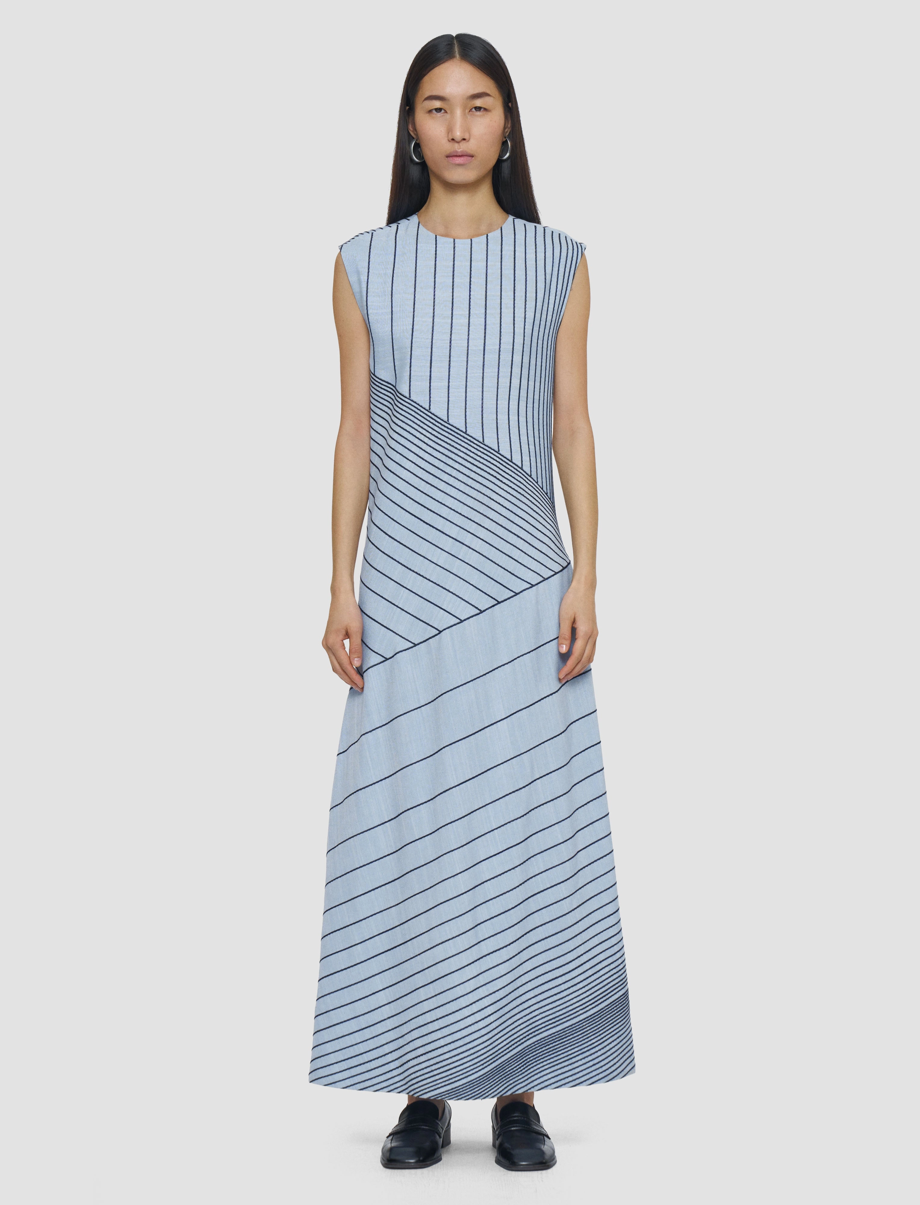 Maryse Embroidered Stripes Dress MoldResistantTexture ConvertibleNeckline