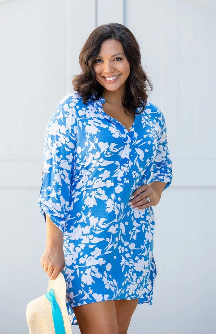 Day Tripper Dress / Cornflower Blue Classic Movement Cap-Sleeve