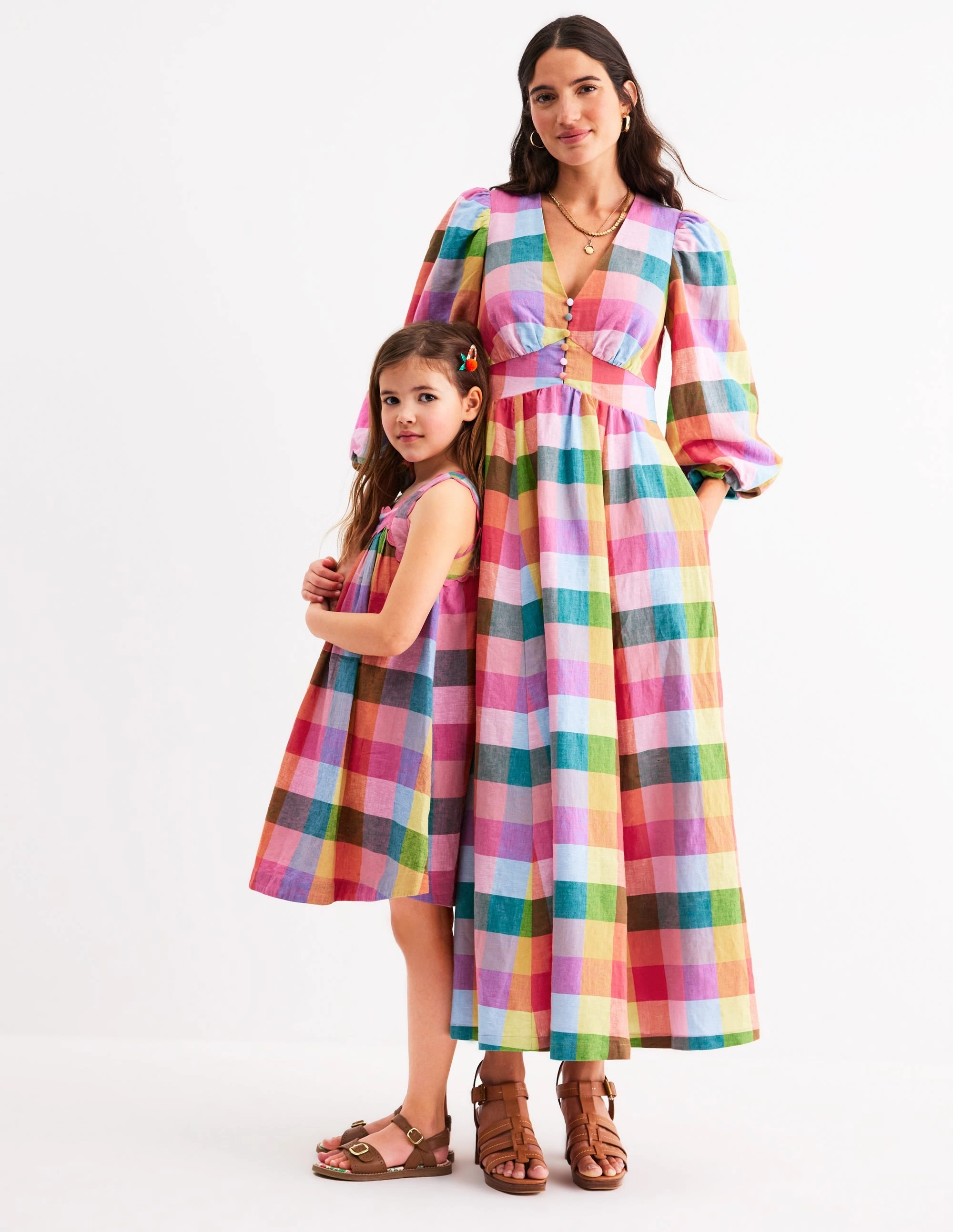 Evening Vibe budget-friendly Maribel Strappy Swing Sundress-Multigingham Check