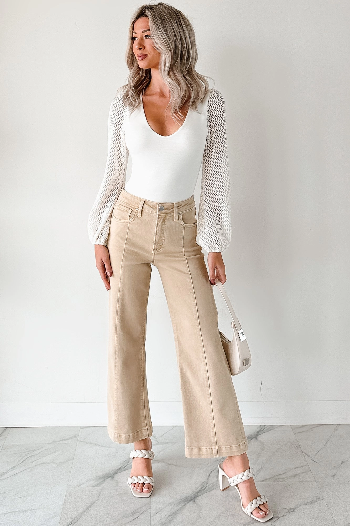 Maizie Tummy Control Wide Leg Cropped Risen Jeans (Latte) NonIrritatingSeams Supportive Fit