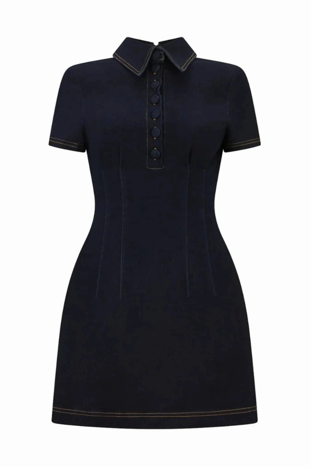 The Ultimate Muse Denim Collared Mini Dress Blue Clean Finish Chic Layering