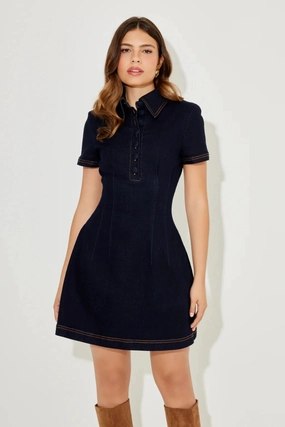 Light Motion The Ultimate Muse Denim Collared Mini Dress Blue