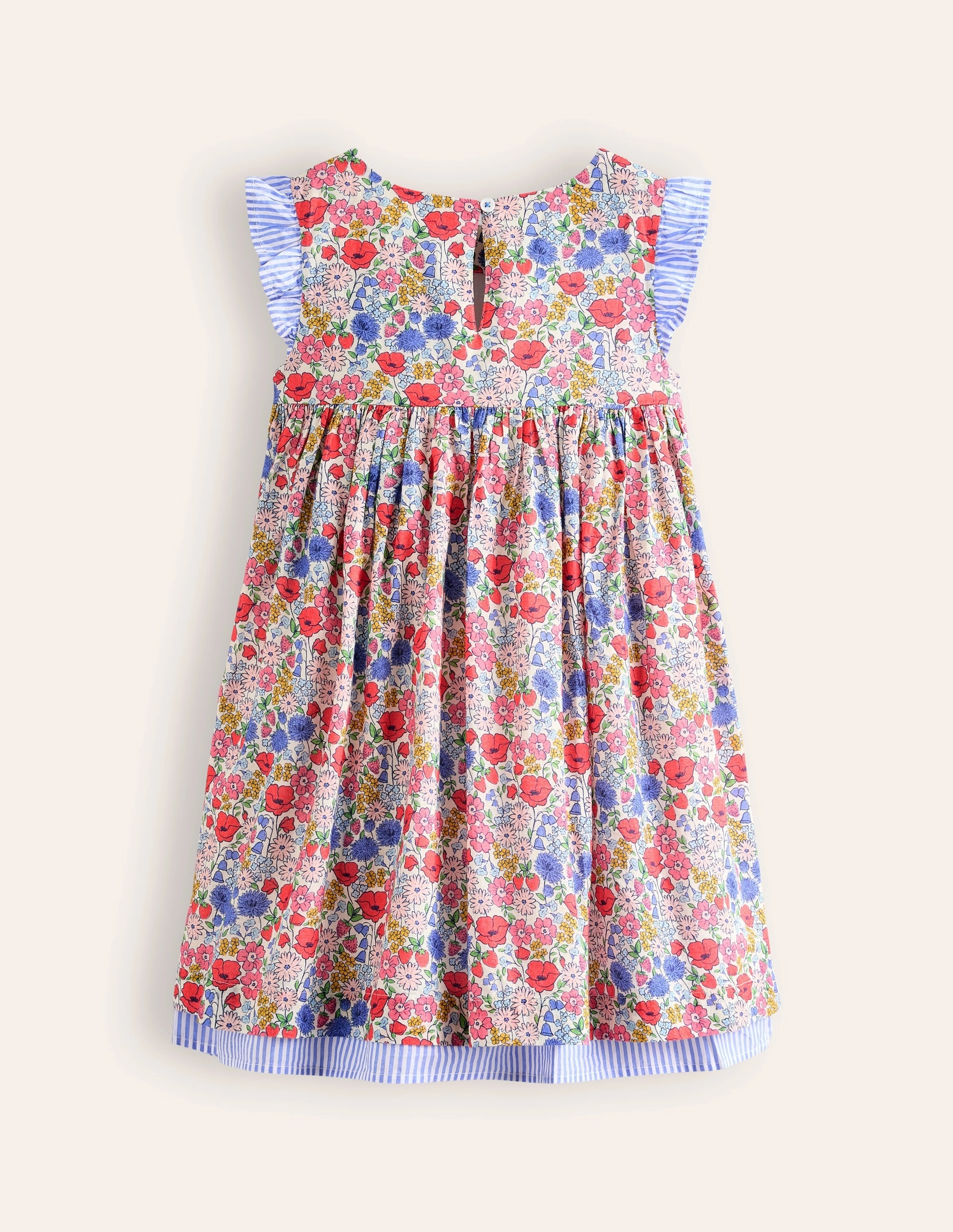 Scandi Light Smocked Lace Trim Dress-Multi Flowerbed
