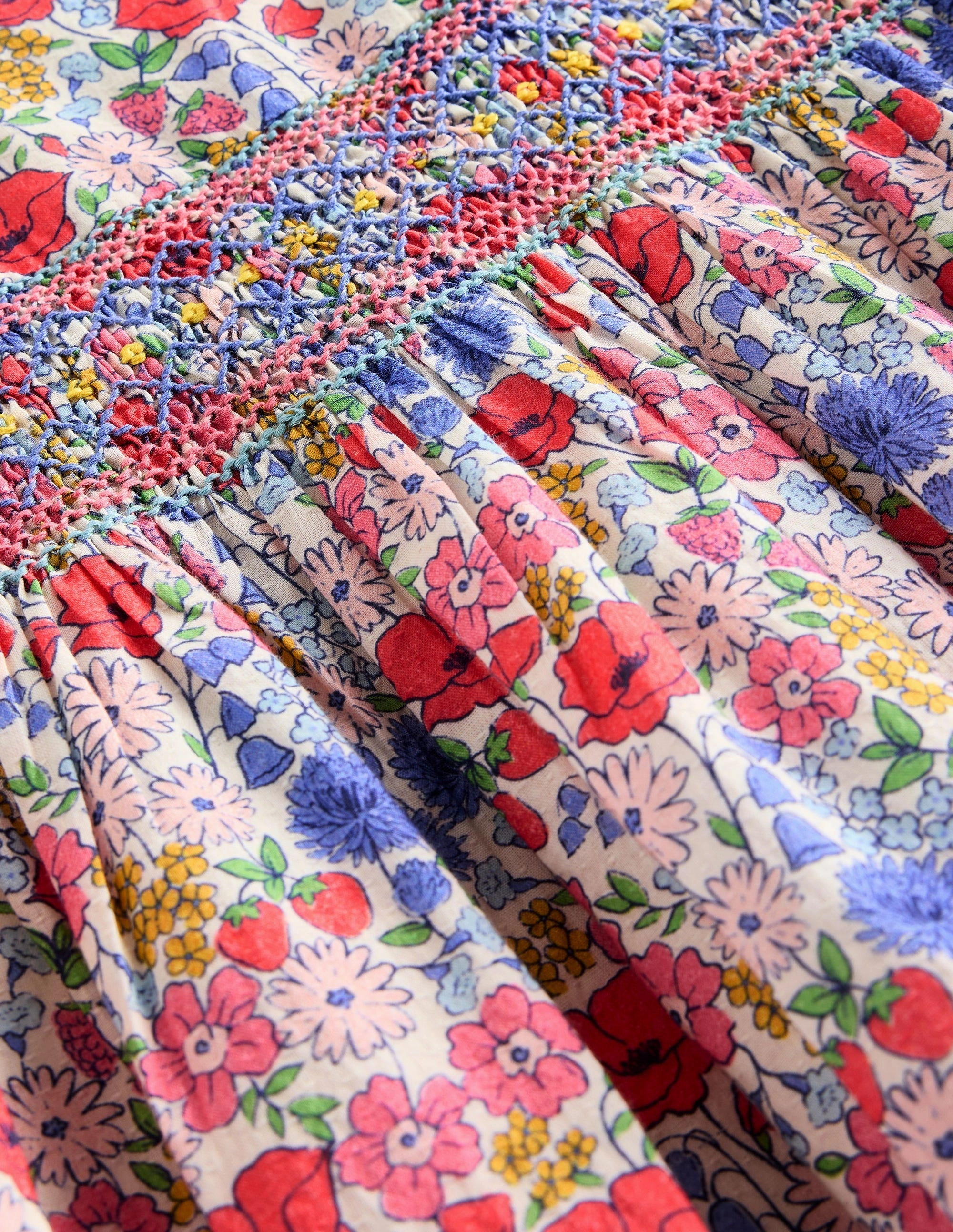 Warranty-Included Smocked Lace Trim Dress-Multi Flowerbed