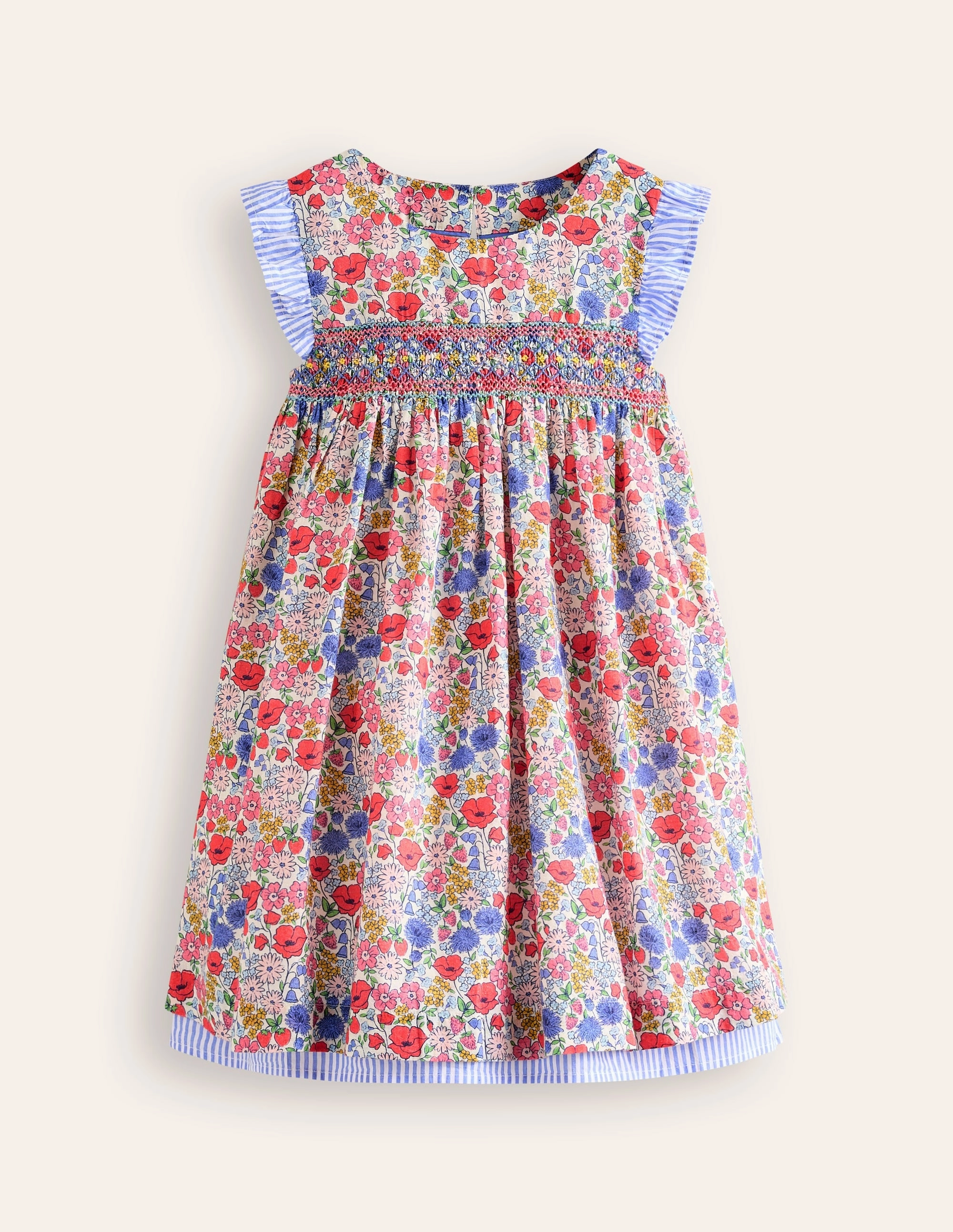 Special-Occasion Smocked Lace Trim Dress-Multi Flowerbed