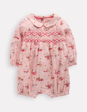 Hot Premium Picnic Charming Smocked Romper-Pink Love Bunnies