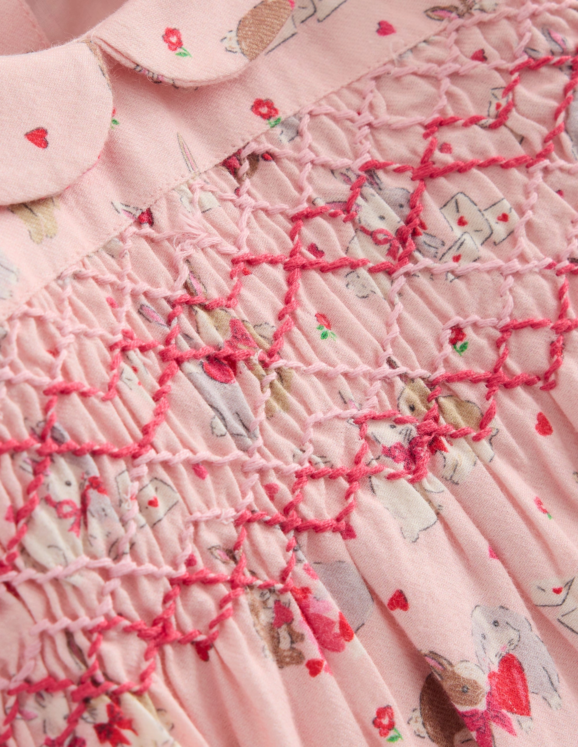 Smocked Romper-Pink Love Bunnies Flexible Fancy