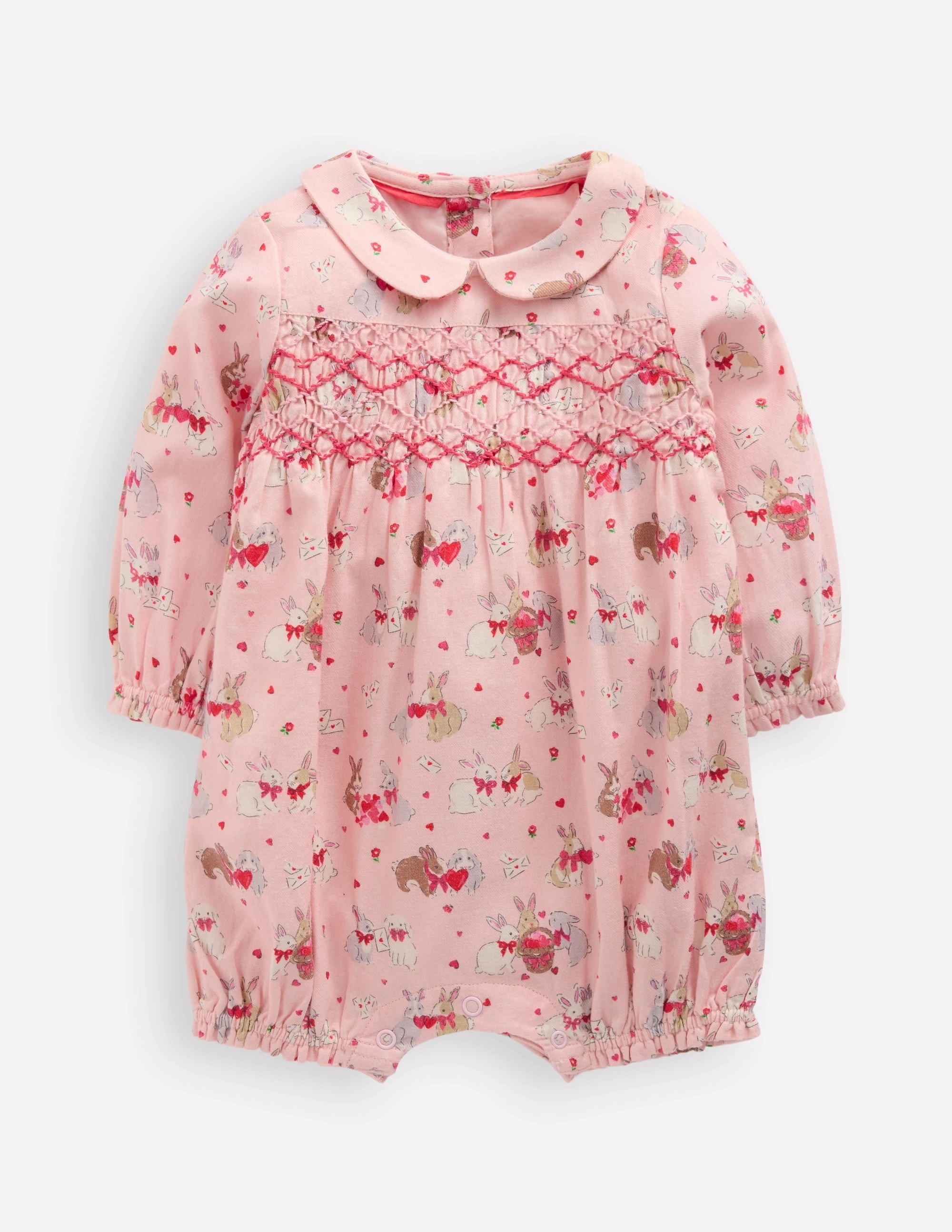Hot Premium Picnic Charming Smocked Romper-Pink Love Bunnies