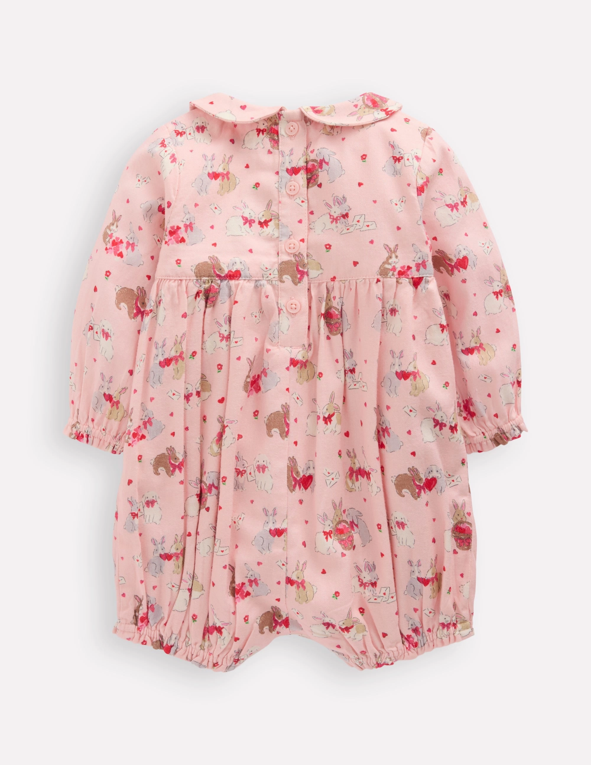 Relaxed Basic Gym New Smocked Romper-Pink Love Bunnies