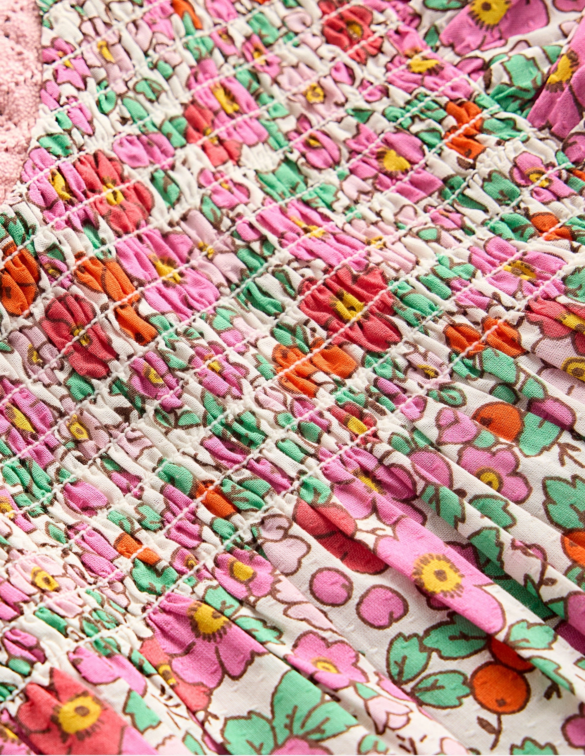 Smocked Ruffle Blouse-Pink Apple Blossom Floral ButterSoftTexture AthleisureReady