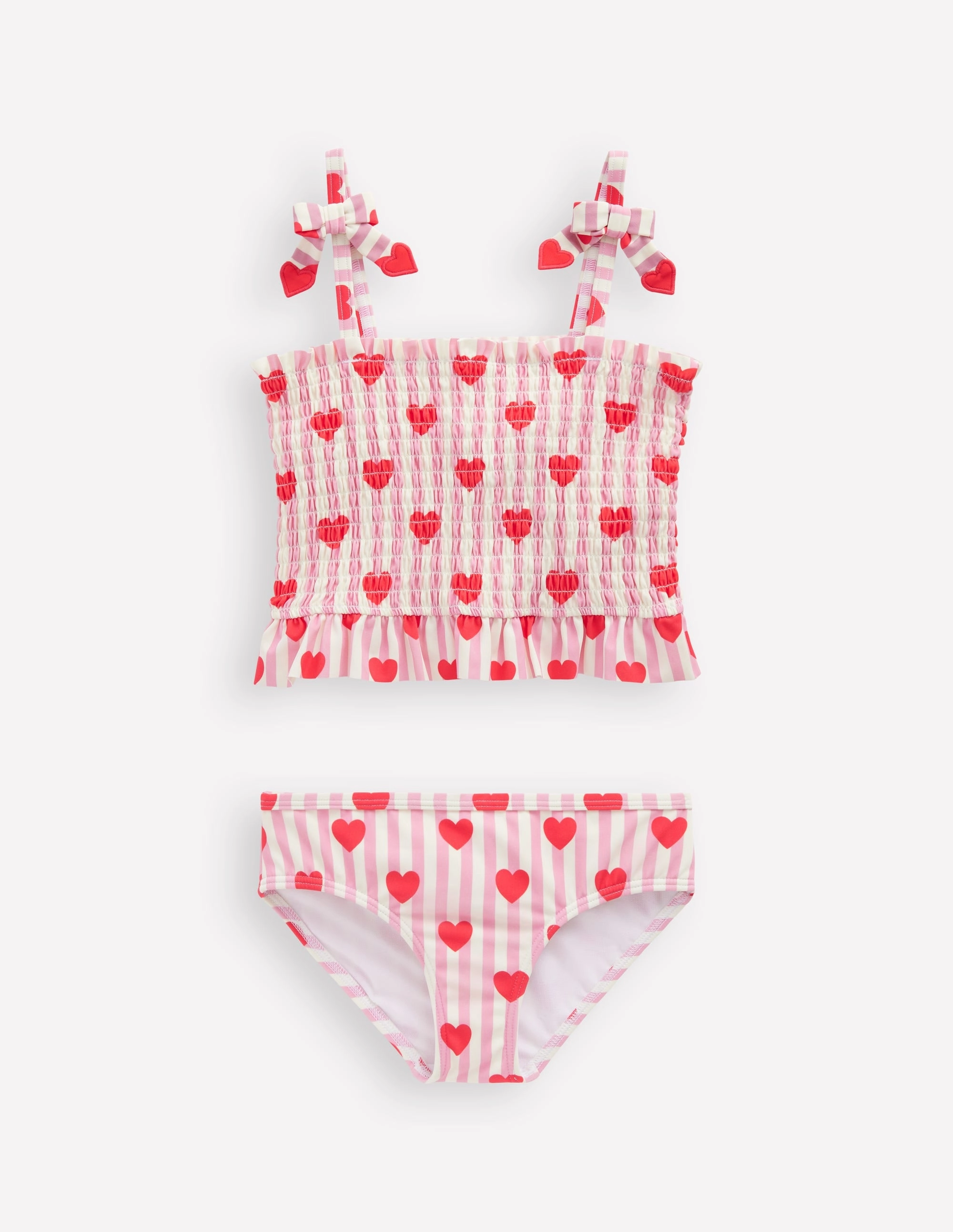Smocked Tankini Set-Bubblegum Pink Heart Stripe Odor control