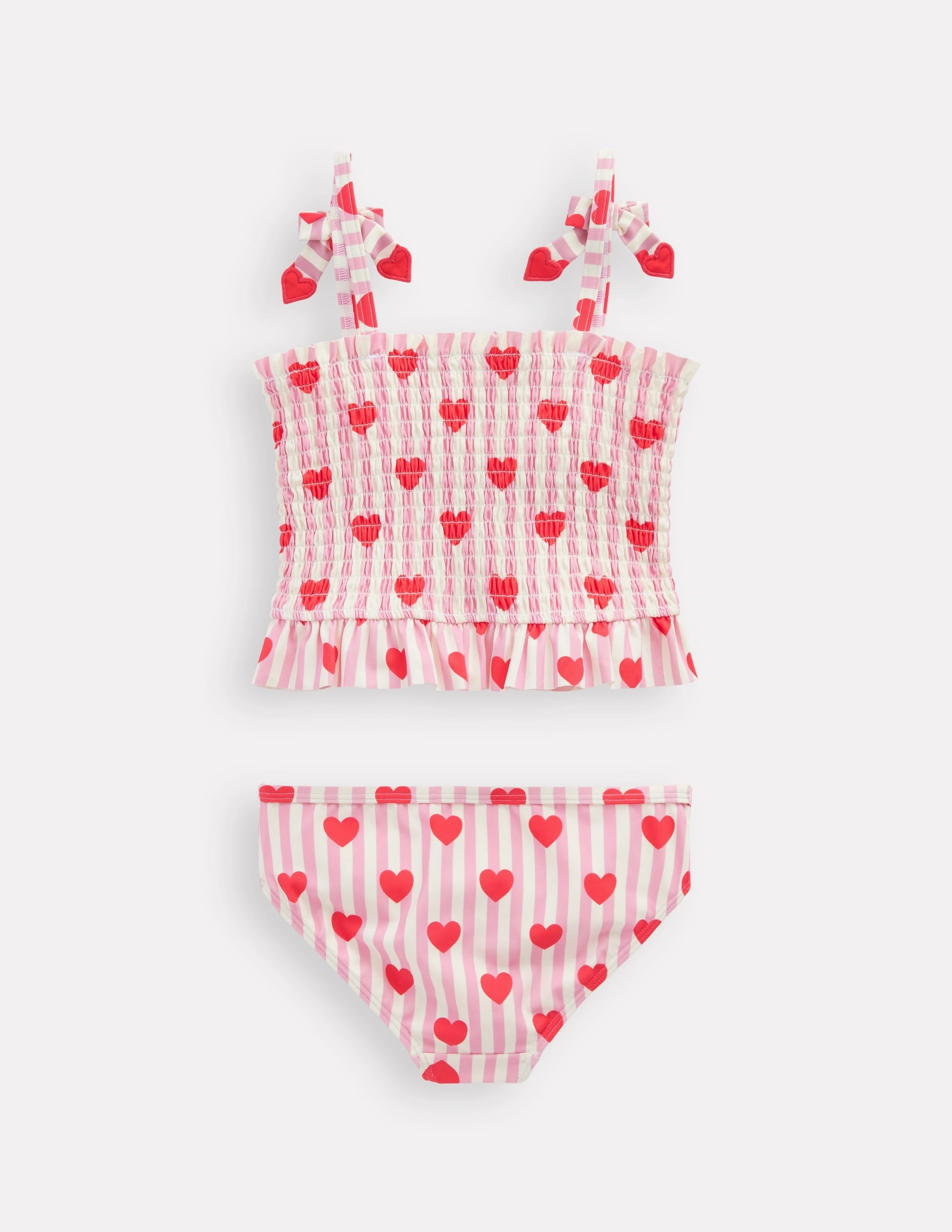 Smocked Tankini Set-Bubblegum Pink Heart Stripe Shimmering-Finish Cool-Shade