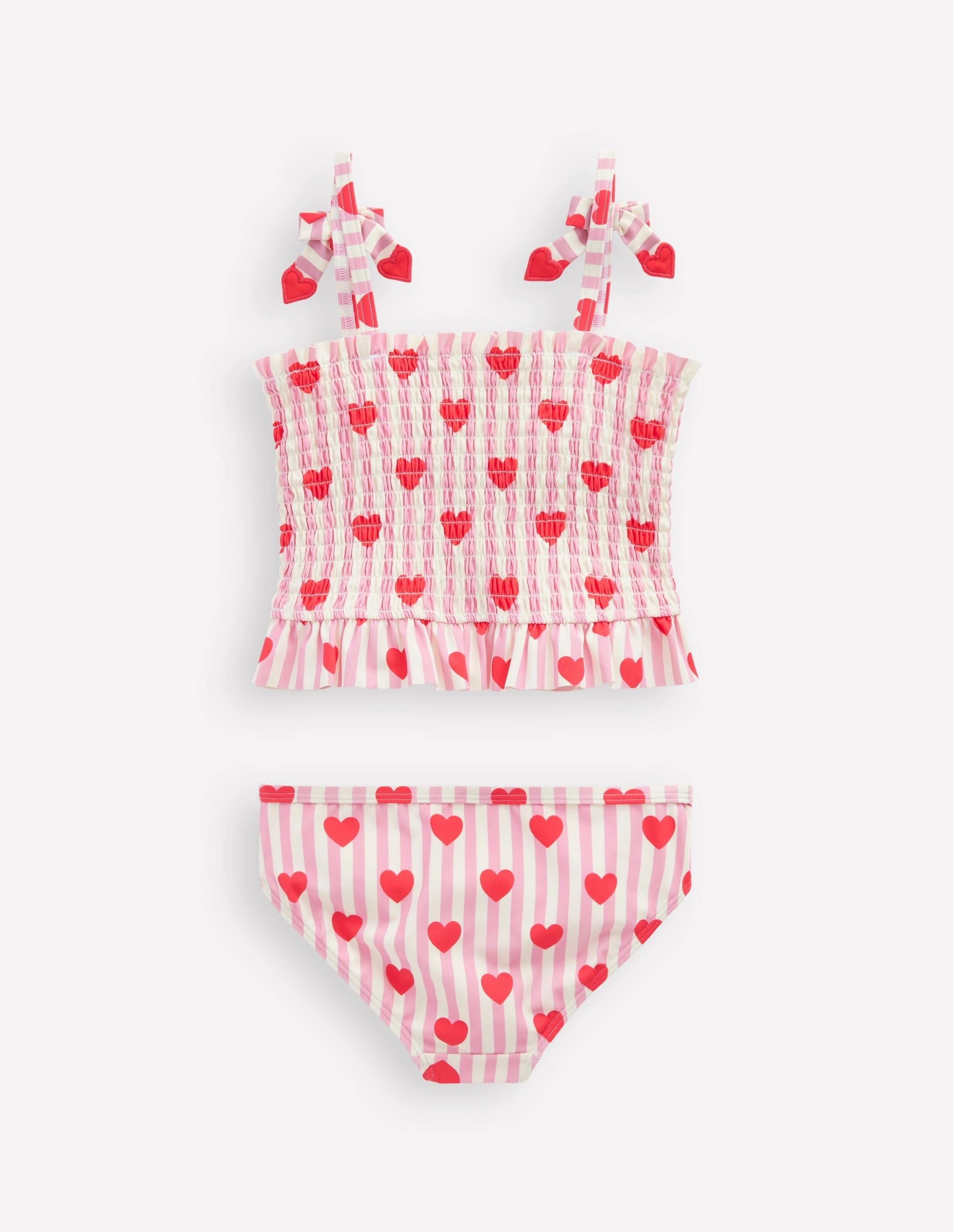 Smocked Tankini Set-Bubblegum Pink Heart Stripe Lightweight Webbing