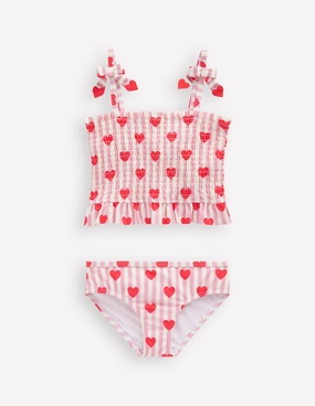 Smocked Tankini Set-Bubblegum Pink Heart Stripe Odor control