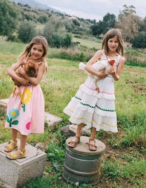 Odette Tiered Woven Sundress-Soft Ivory Lazy Pick Edge Detail