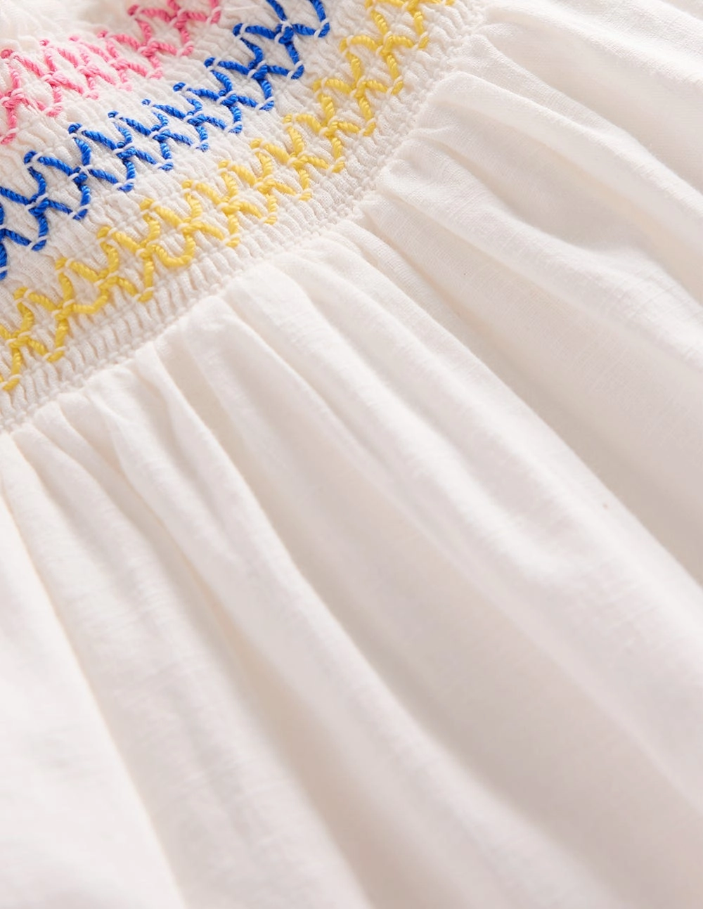 Smocked Woven Top-Soft Ivory Comfy Fit