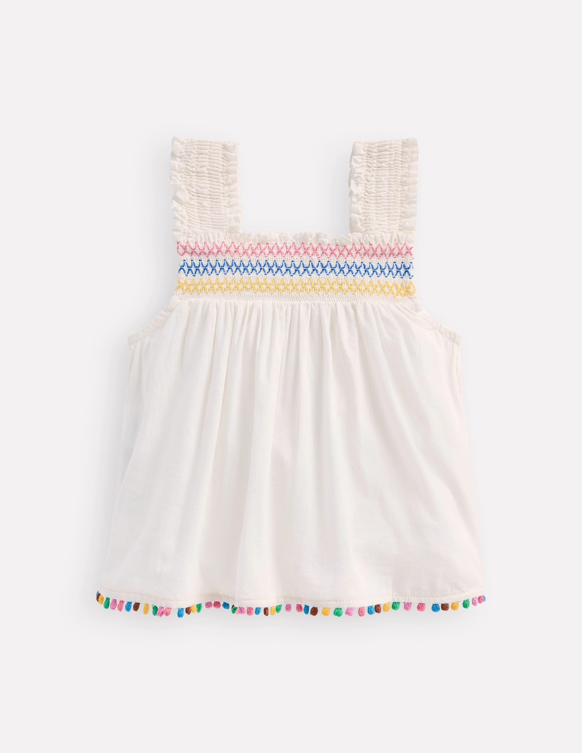 Smocked Woven Top-Soft Ivory Bound Seam Finish
