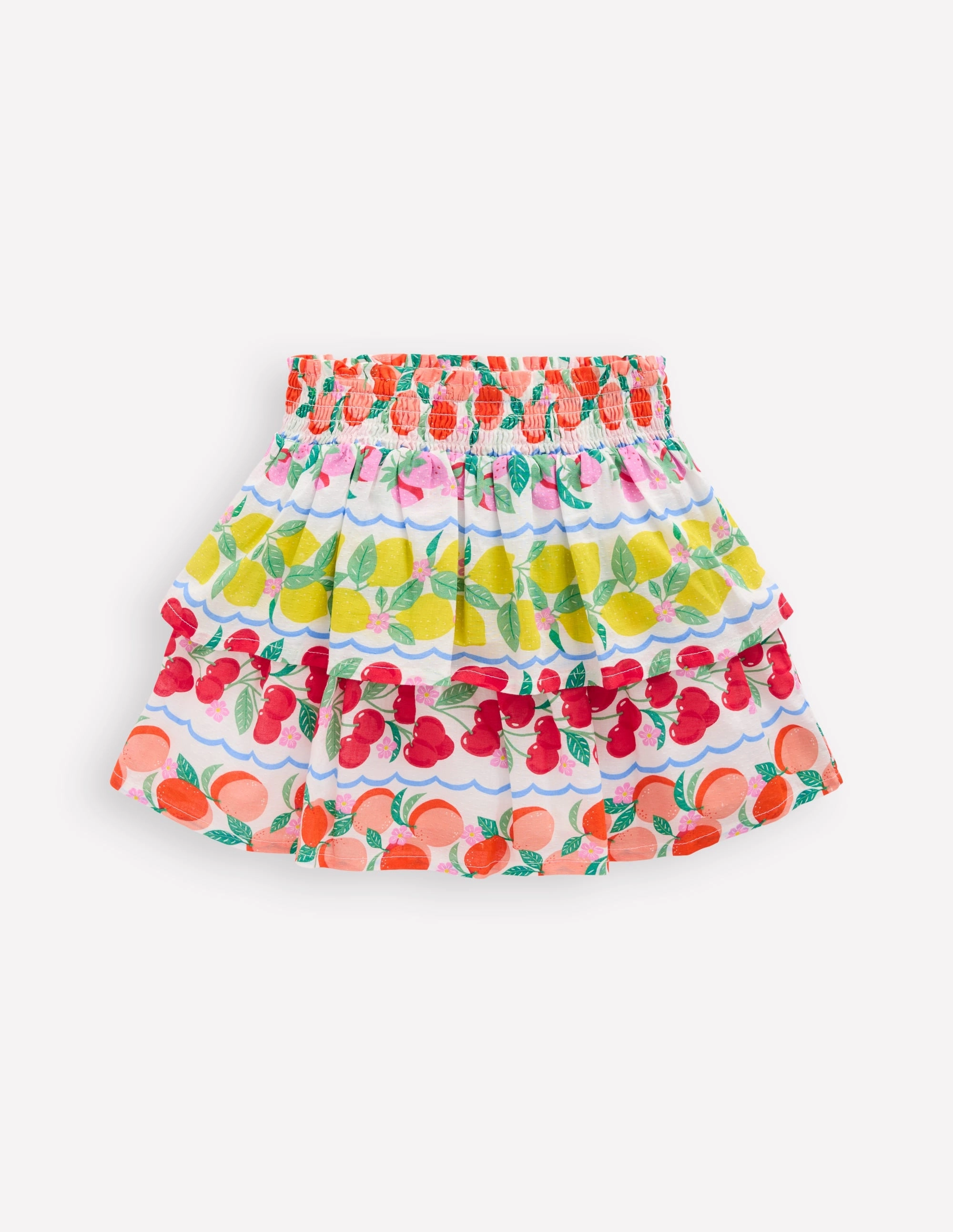 Tiered Woven Skirt-Rainbow Fruit Stripe Elegant Texture