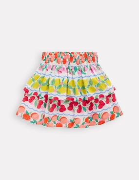 Tiered Woven Skirt-Rainbow Fruit Stripe Elegant Texture