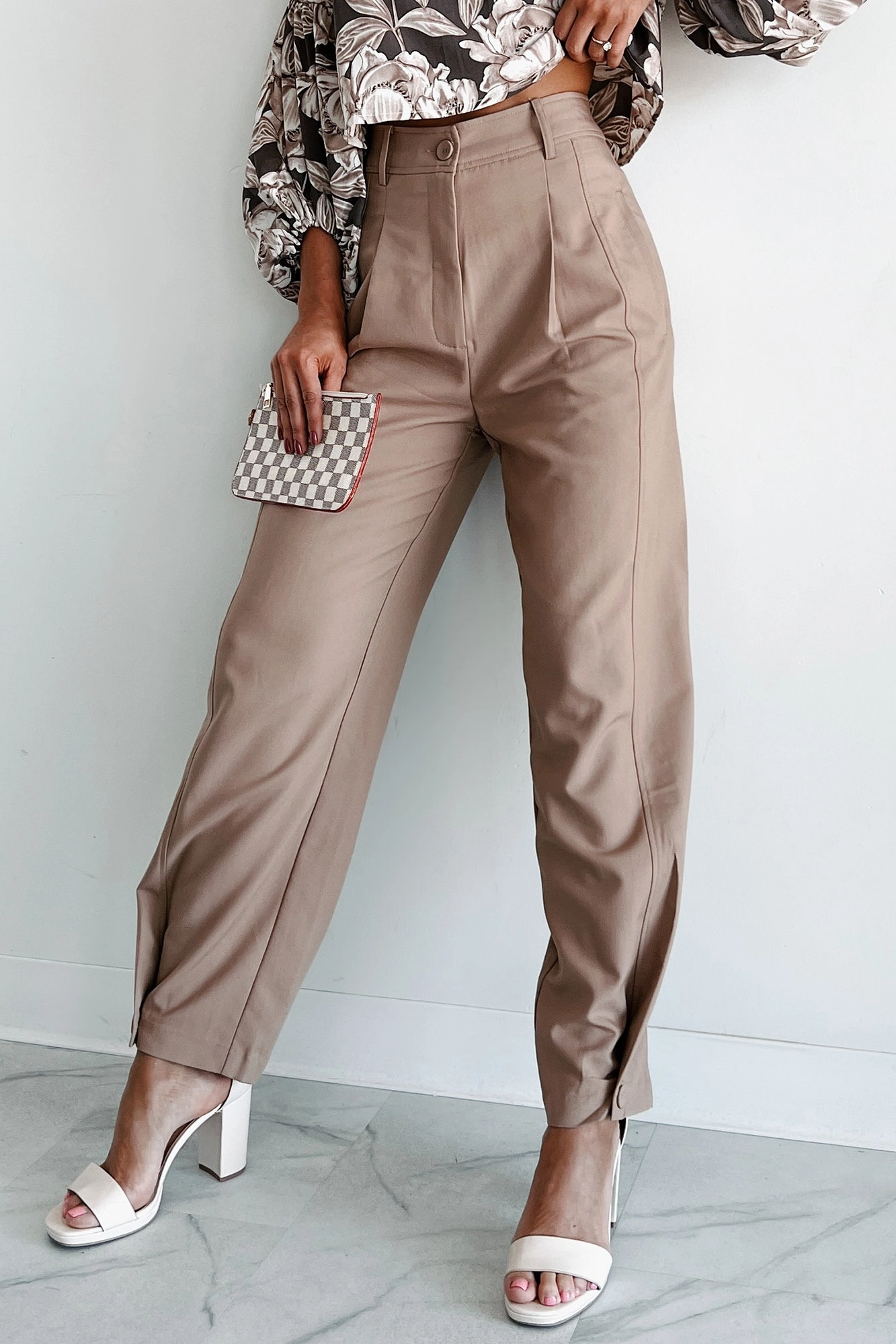 Slim Comfort Working Late Pleated Buttoned Cuff Pants (Latte)