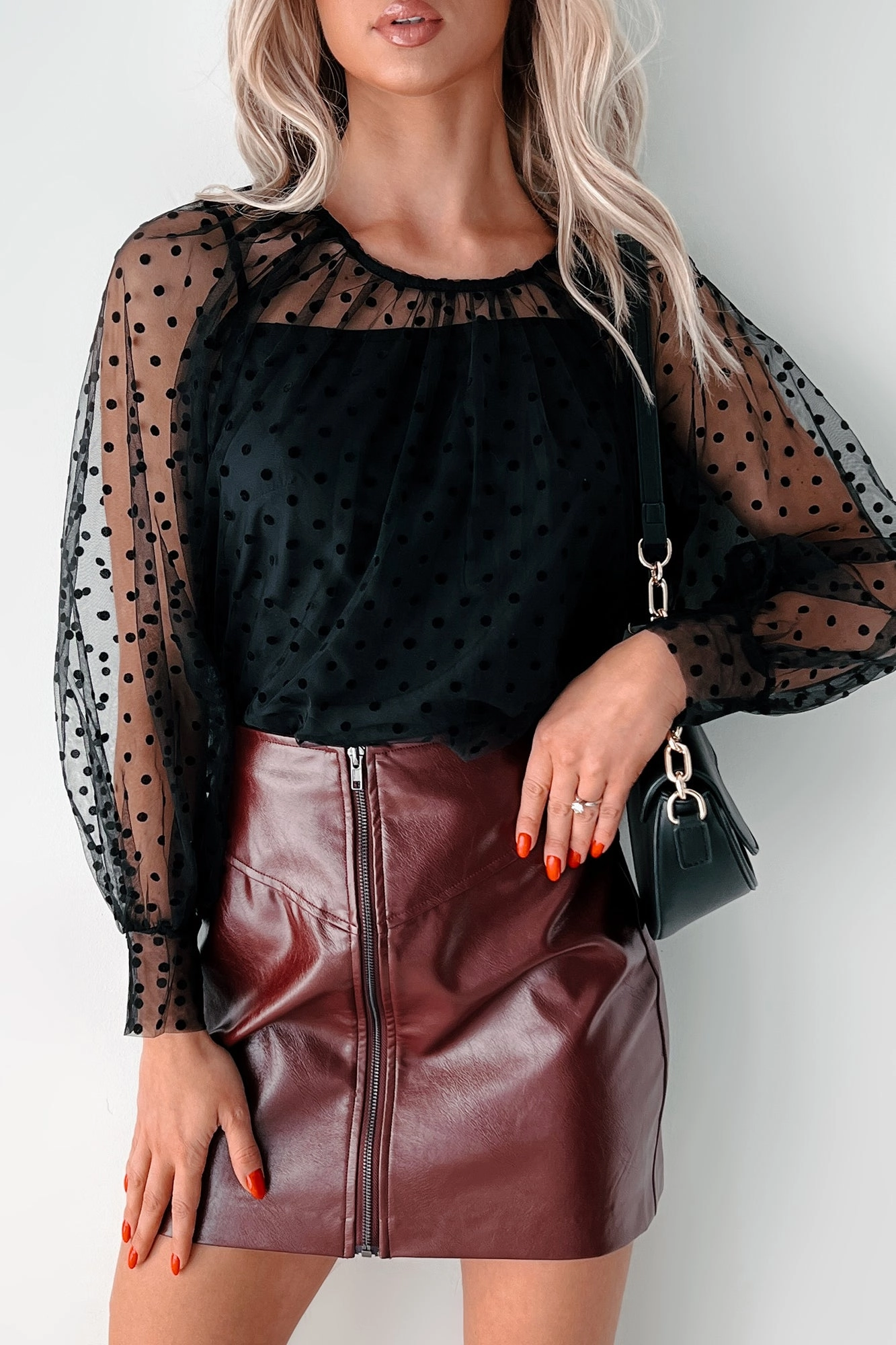 Dotted Perfection Polka Dot Mesh Top (Black) AntiPilling Technology