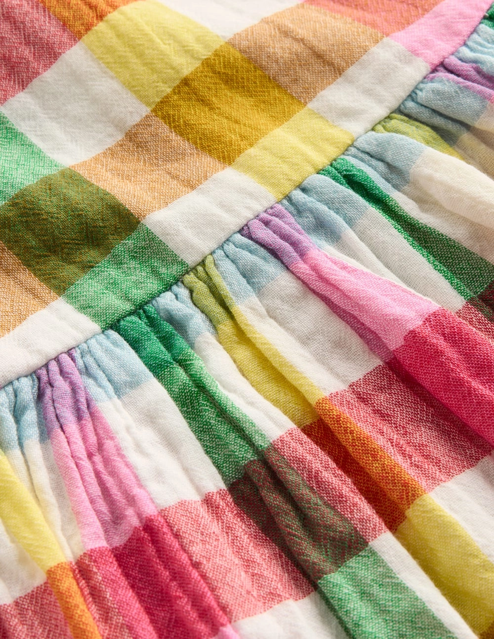 Puff Sleeve Double Cloth Dress-Multi Check Light and Breezy