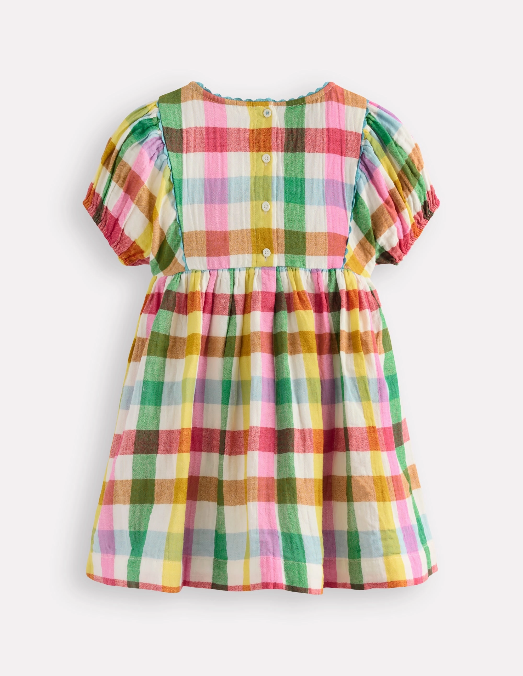 Classic Layering Puff Sleeve Double Cloth Dress-Multi Check