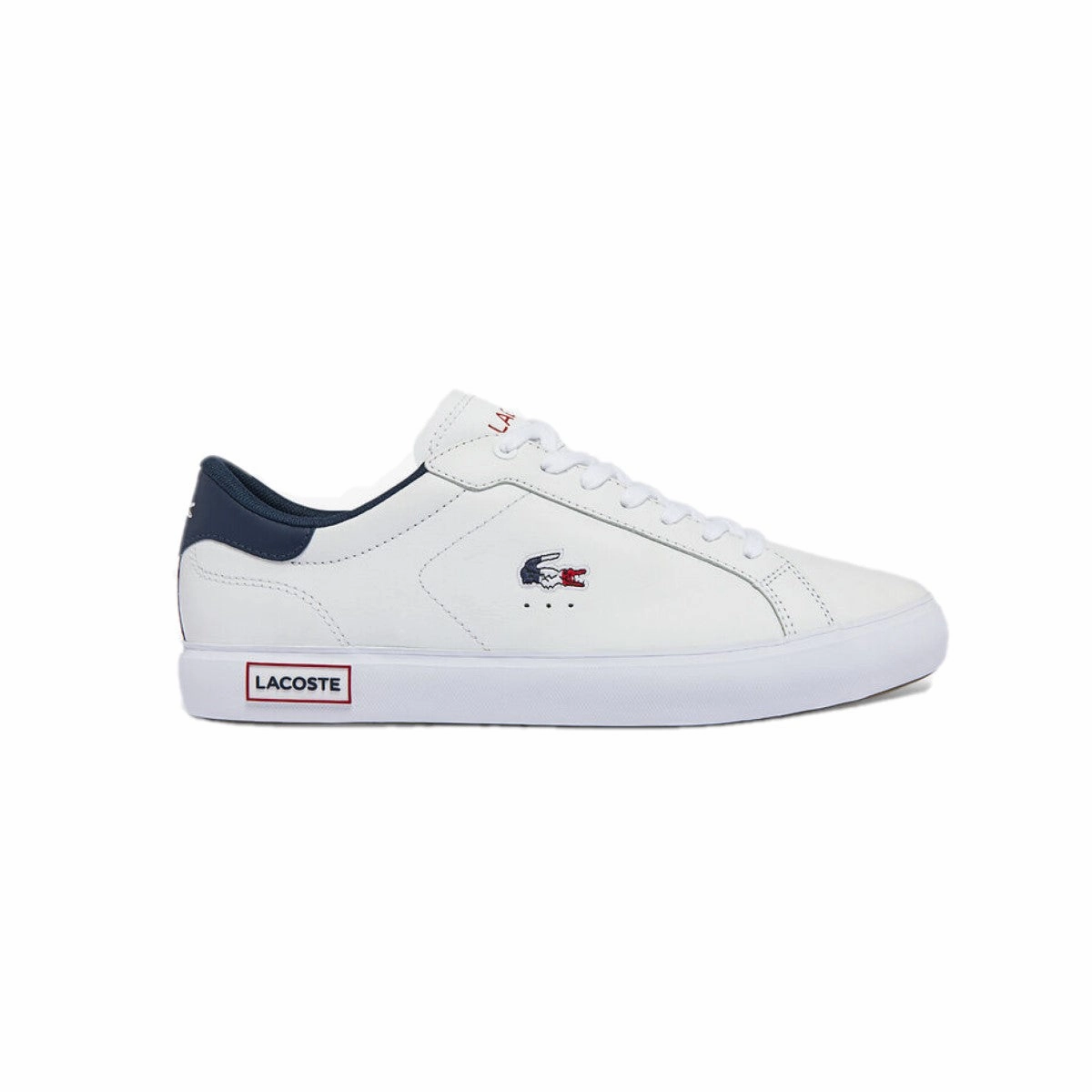 LACOSTE 7-43SMA0034407 POWERCOURT TRI 1SMA MN'S (Medium) White/Navy/Red Leather & Synthetic Lifestyle Shoes Work Life All Day Comfort