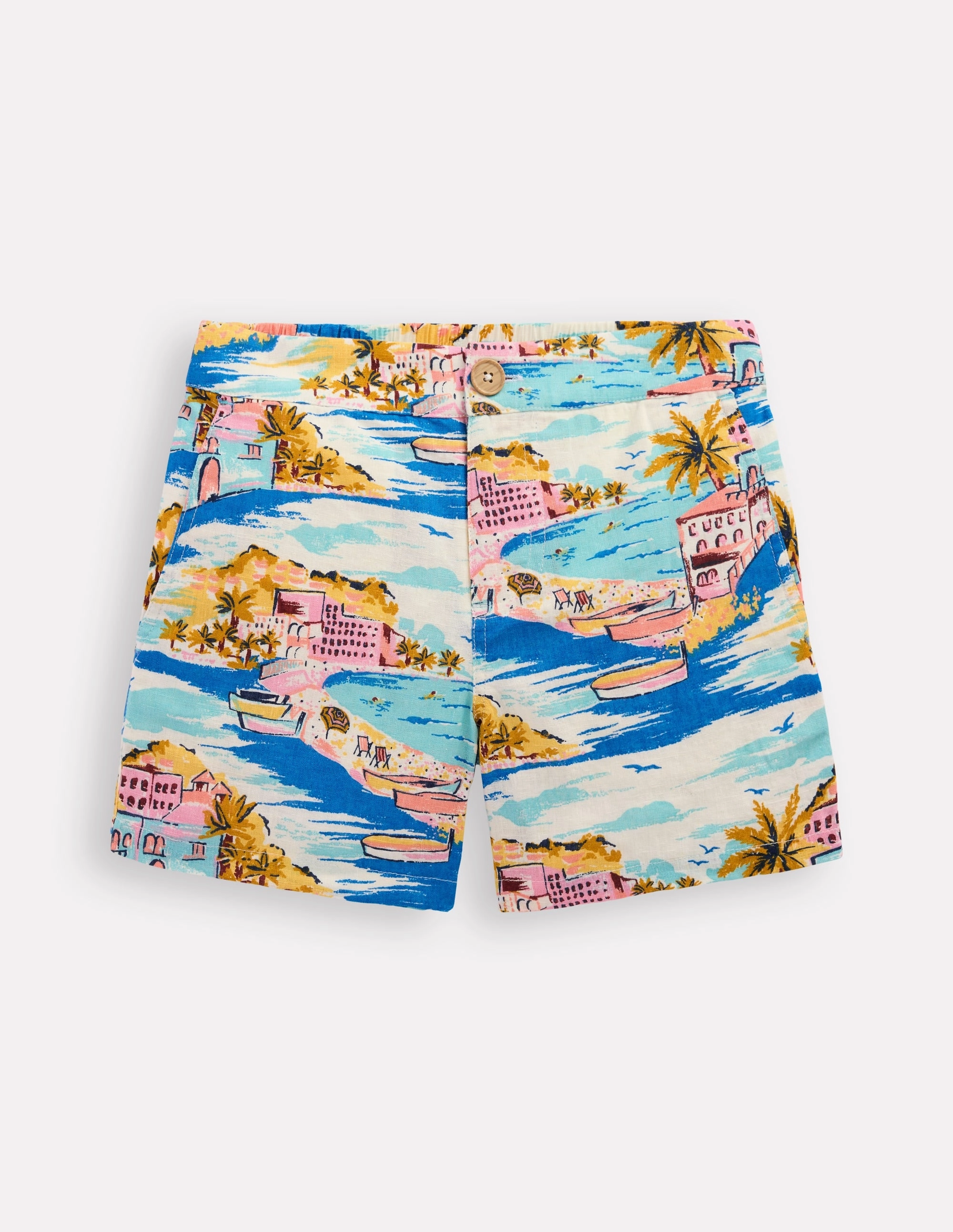 Cotton Linen Shorts-Multi Coastal Scene soft fit Sporty Vibe Wear