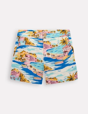 Cotton Linen Shorts-Multi Coastal Scene soft fit Sporty Vibe Wear