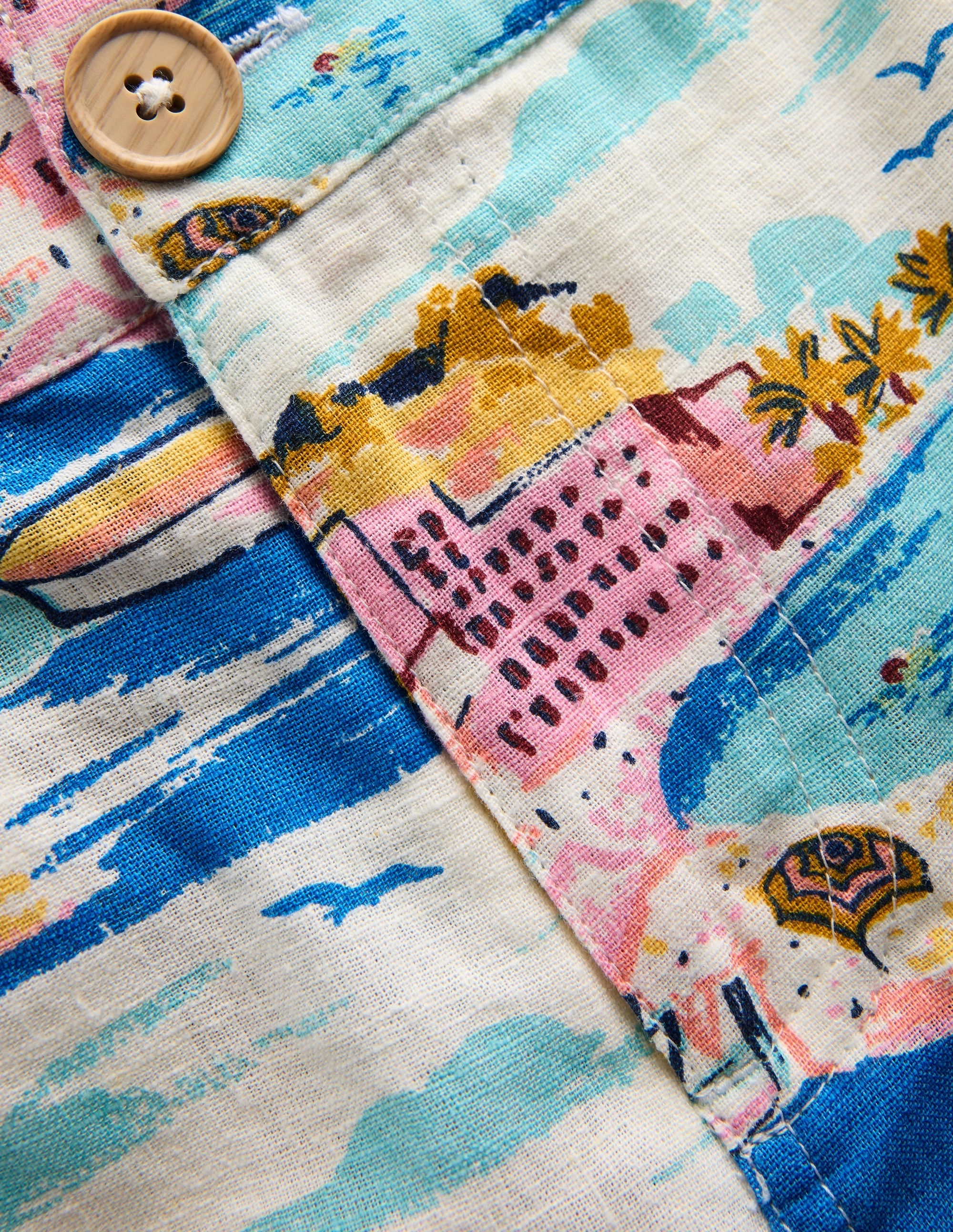 Cotton Linen Shorts-Multi Coastal Scene Casual Layers date night look