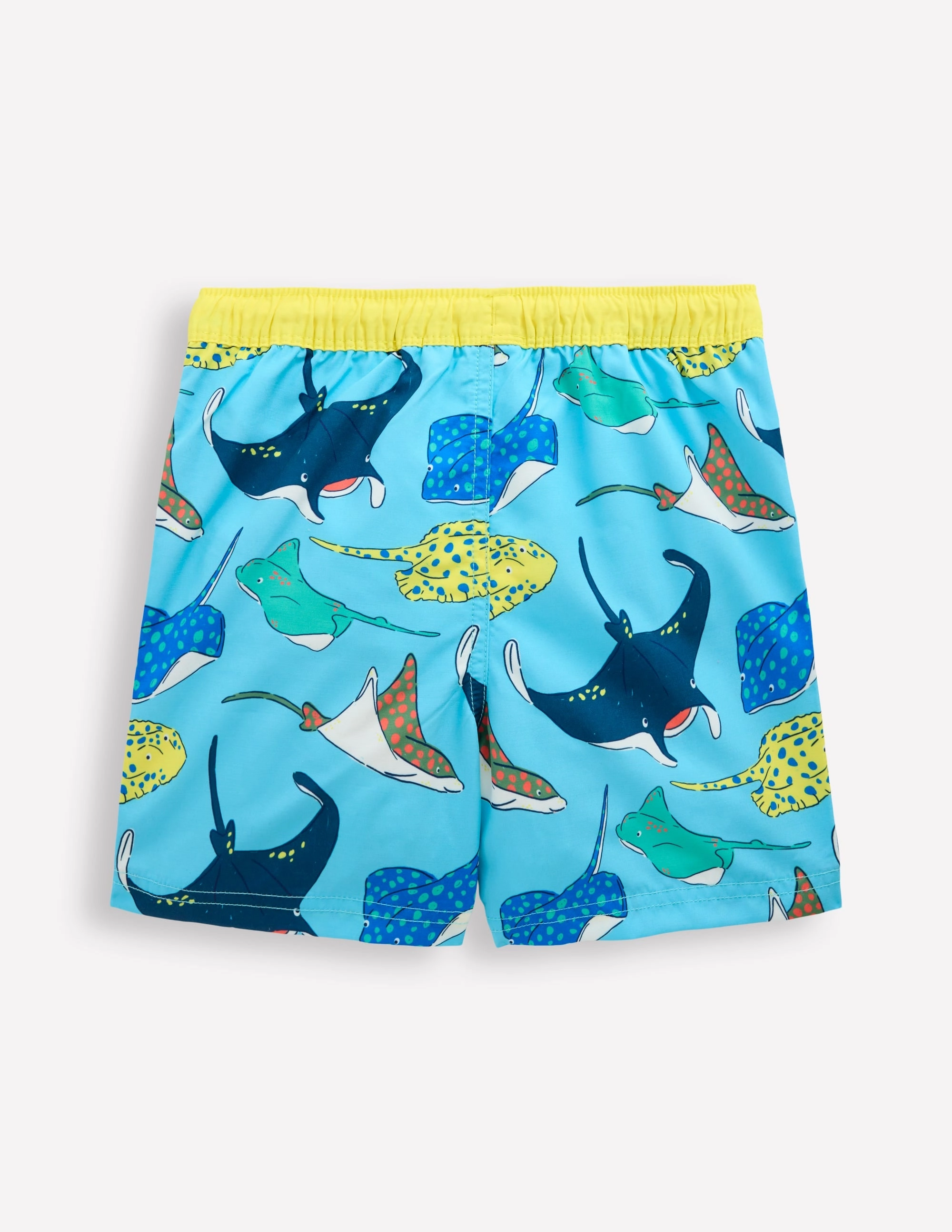 High Neck Cut Sunny Beach Day Swim Shorts-Caribbean Blue Rays