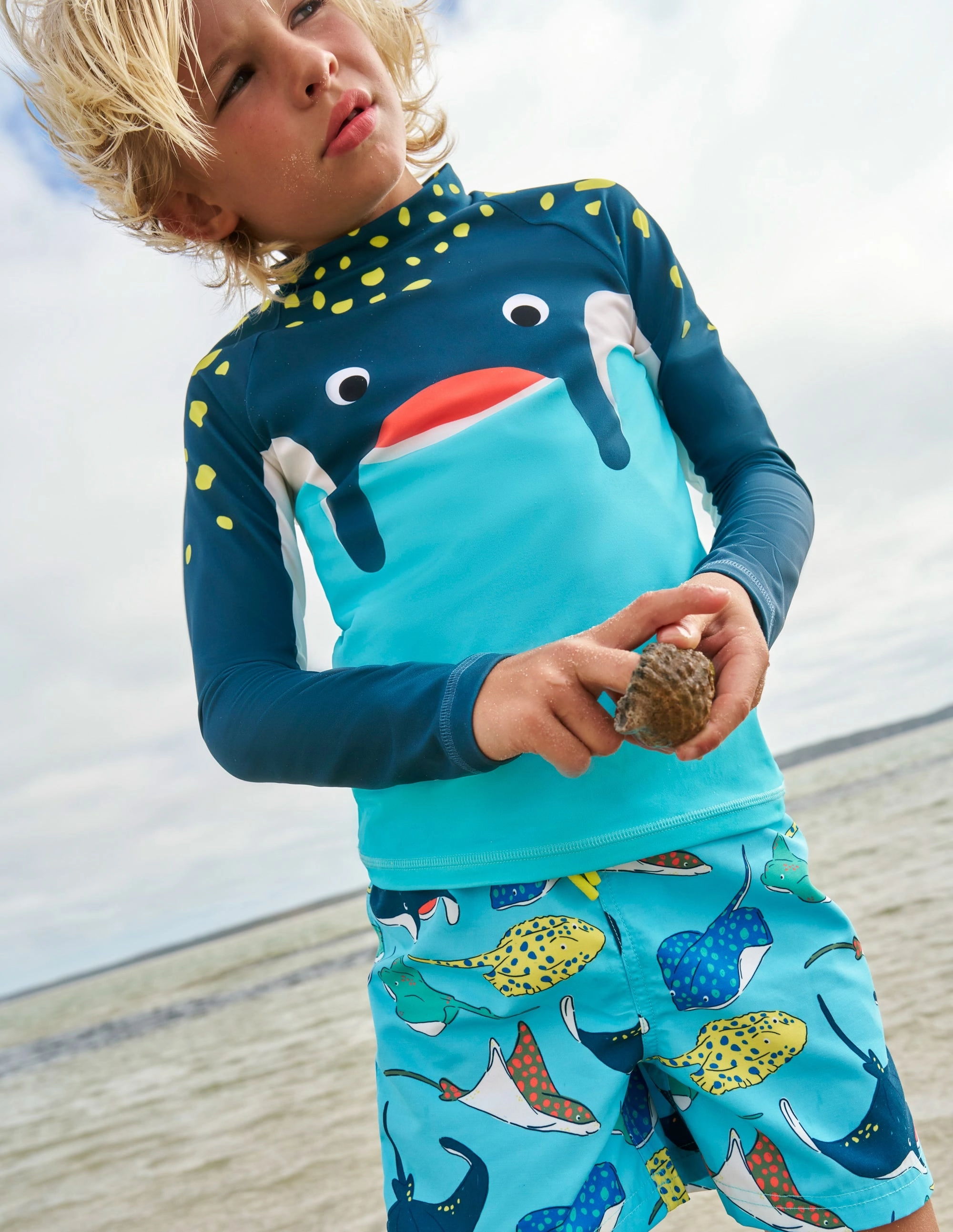 Swim Shorts-Caribbean Blue Rays Modular Attachment System Sandy Shores