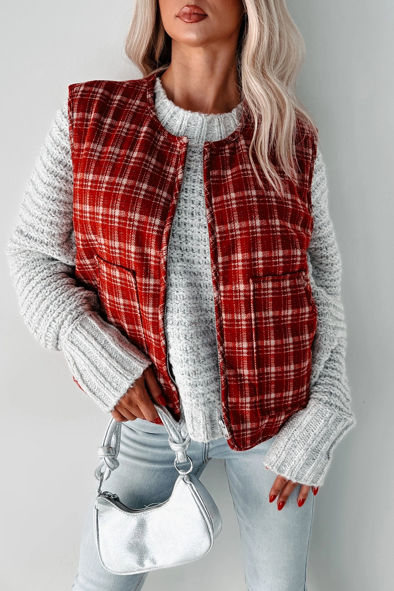 anti static coating Fireside Chats Quilted Plaid Vest (Red Plaid)