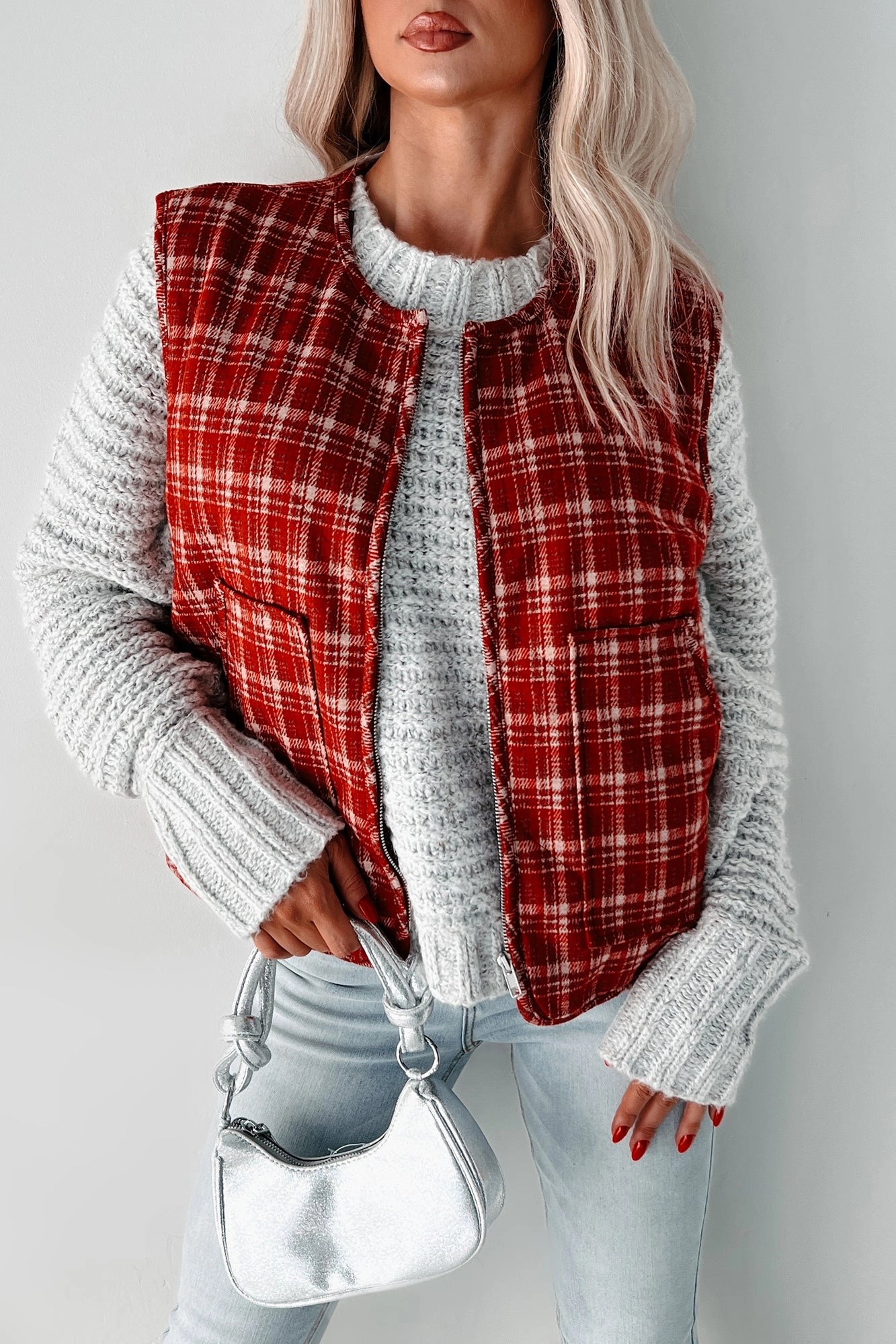 Fireside Chats Quilted Plaid Vest (Red Plaid) Minimalist Styling SustainableBlend