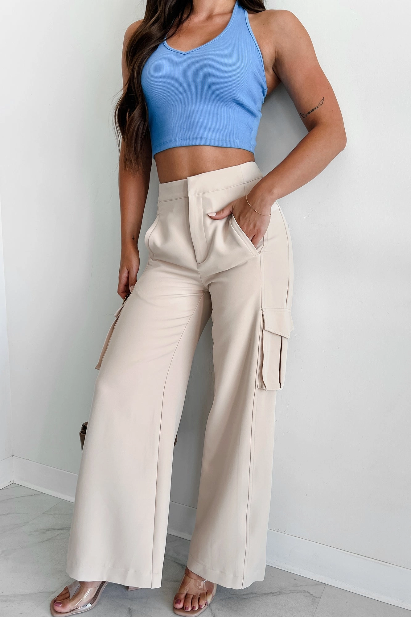 Finally On Time Cargo Pants (Taupe) Stretch Waist Supportive Fit