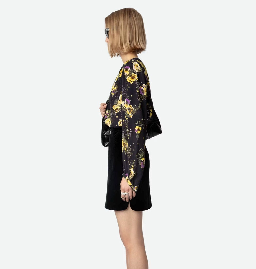 Turin Crepe Blouse Black Yoko Floral Print LightweightMaterial