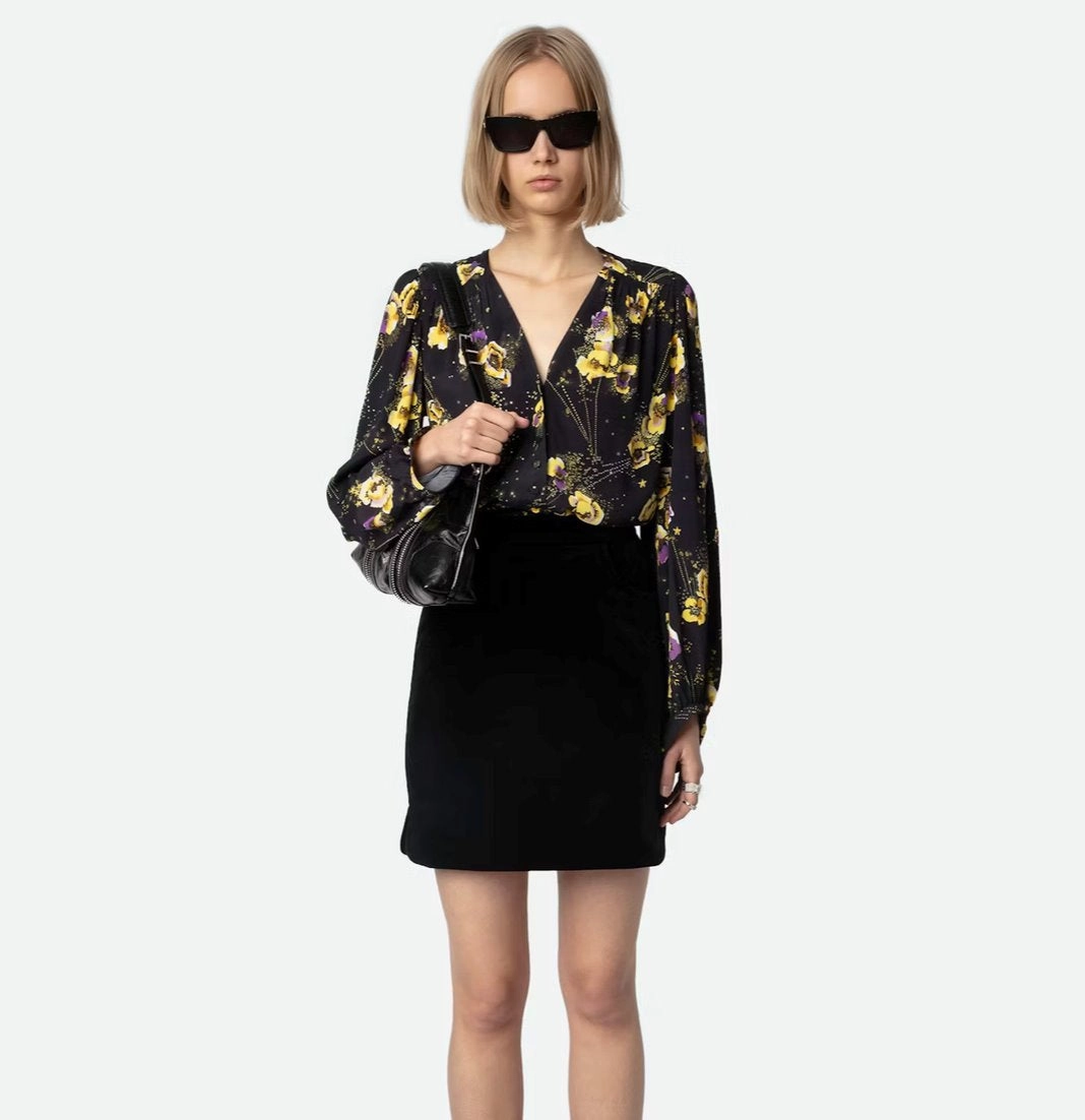 Turin Crepe Blouse Black Yoko Floral Print Soft Inner Lining AllDaySoftness