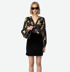 Turin Crepe Blouse Black Yoko Floral Print Soft Inner Lining AllDaySoftness