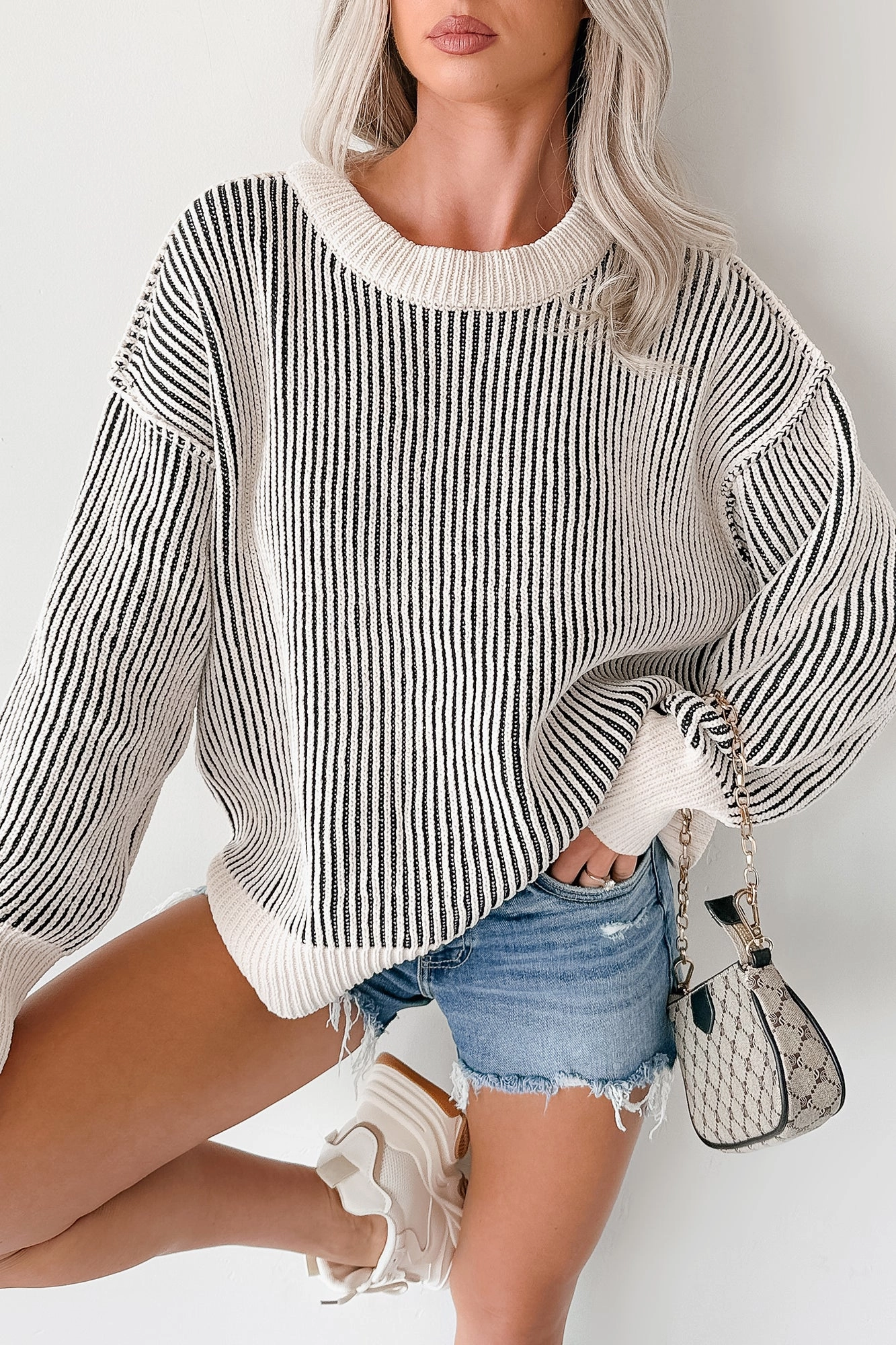 Garment Dyed Finish Snug Haven Two Tone Zenana Sweater (Black)