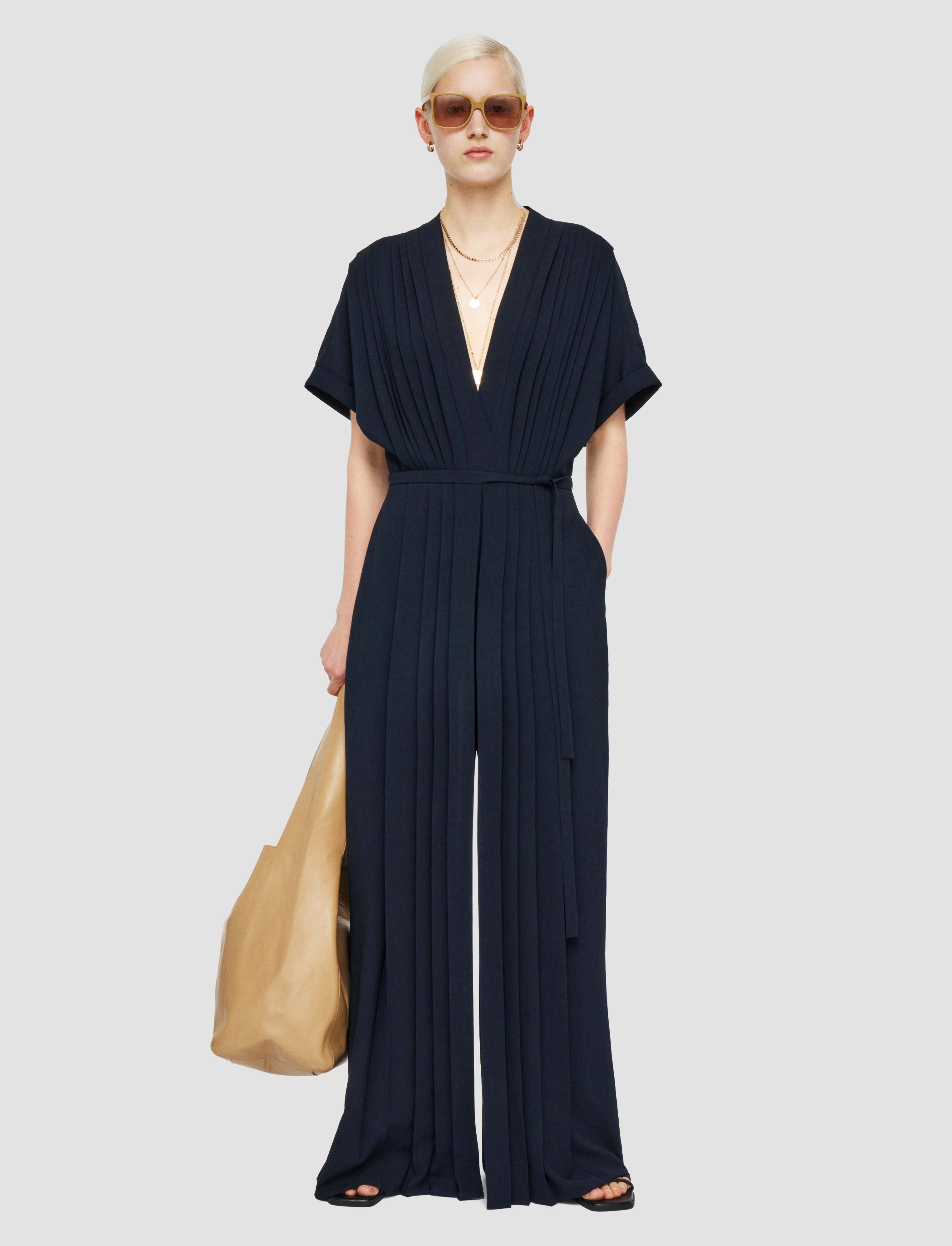 Sleek Drape Relaxed Layer Sofia Airy Pliss Jumpsuit