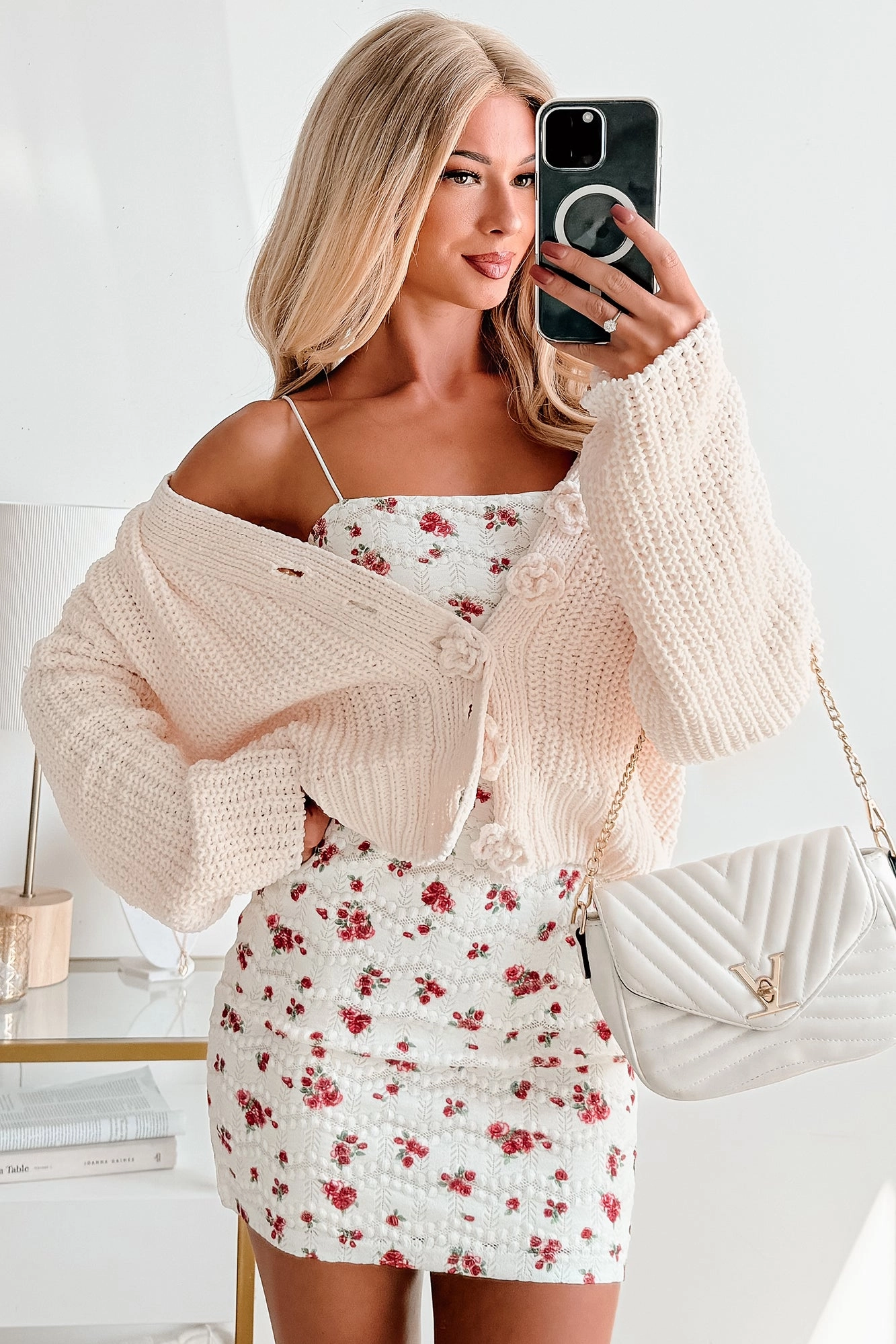 Soft & Still POL Oversized Chenille Cardigan (Powder Cream) Vintage Shirt Easy Care Material