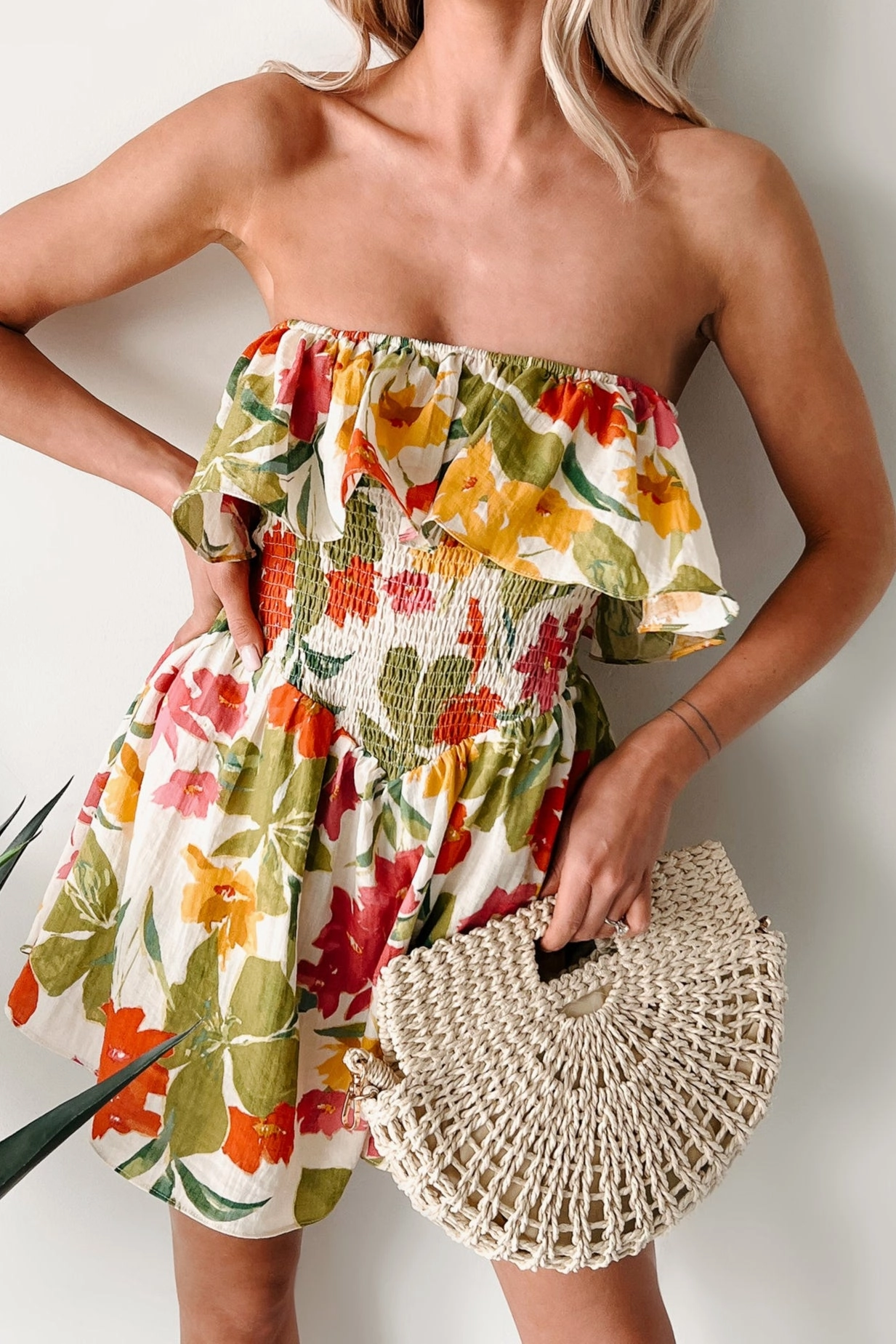 Soft Breezes Strapless Floral Romper Dress (Cream/Multi) Trendy Layer