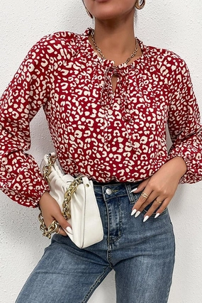 TIED NECK PRINTED CASUAL TOP Denim Shirt