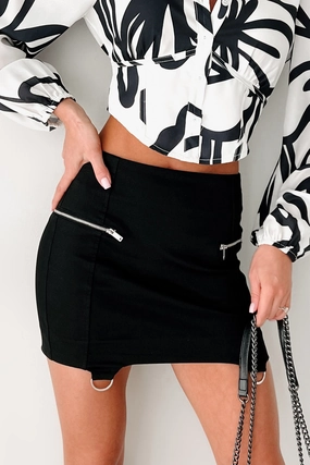 Always In Control Hem Ring Mini Skirt (Black) Contoured Waist Gentle Flow