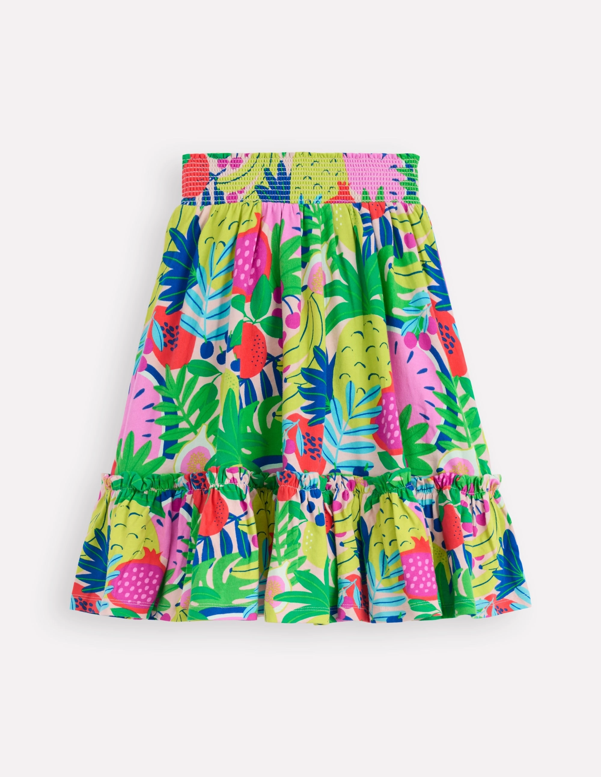 Jewel Tones Neat Look Jersey Midi Skirt-Multi Tropical Fruit