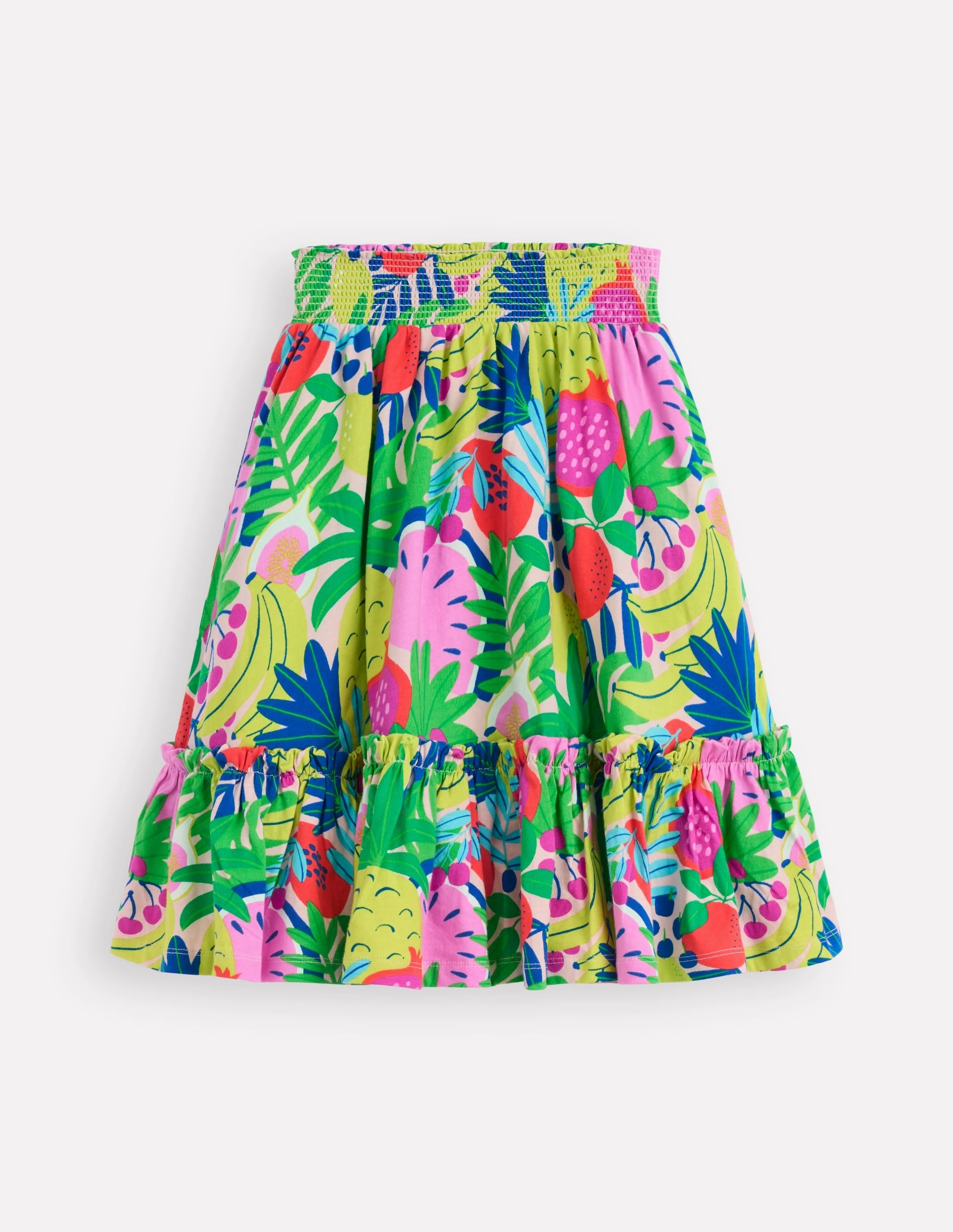 Jersey Midi Skirt-Multi Tropical Fruit Sleek Detail light texture