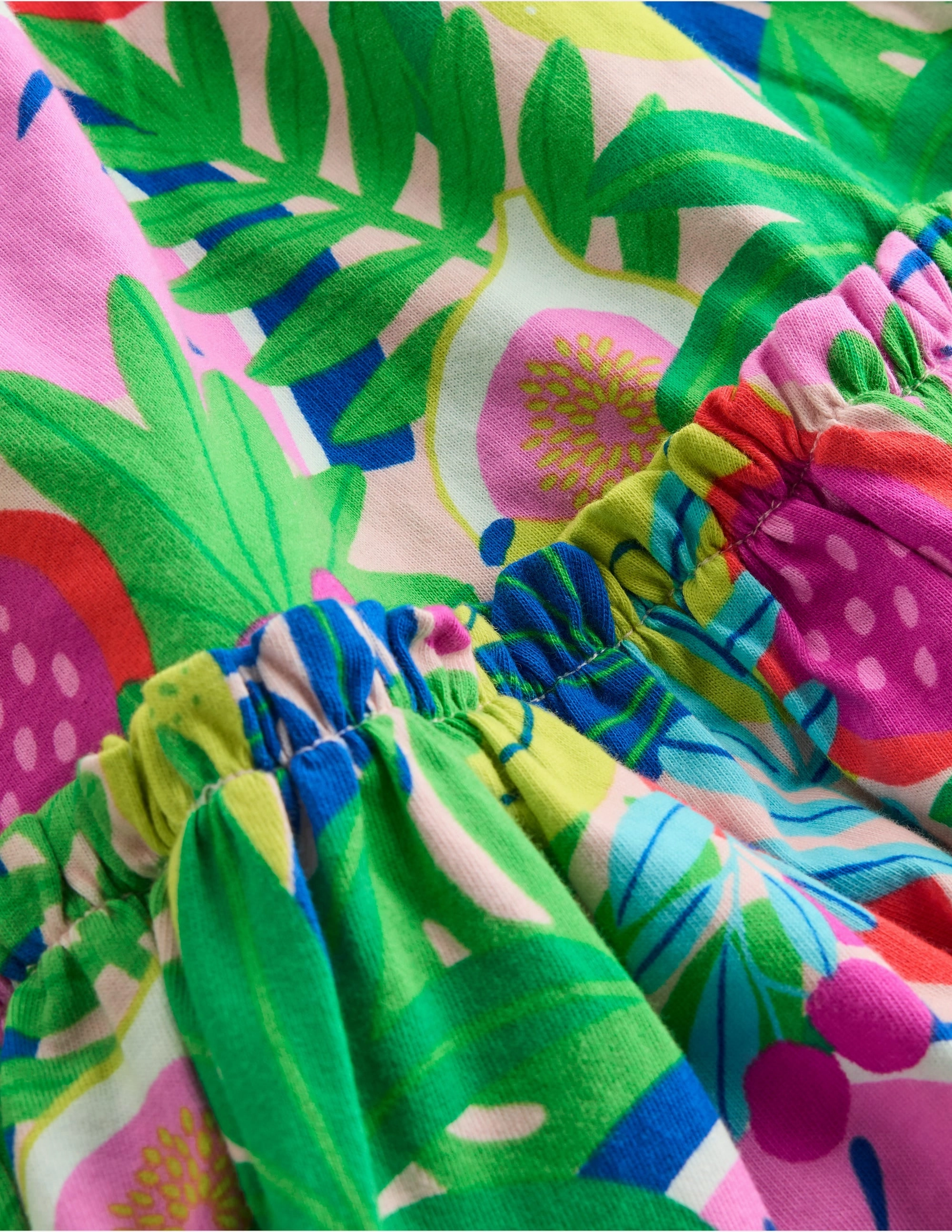 Shirred Back Jersey Midi Skirt-Multi Tropical Fruit