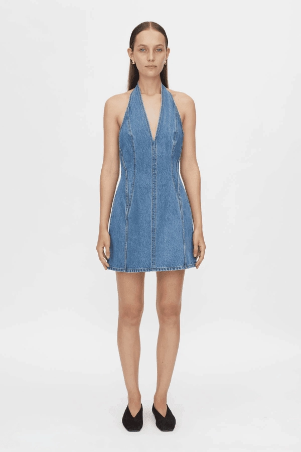 Harmonious Layers Vibrant Edge Cascadia Denim Mini Dress Classic Blue